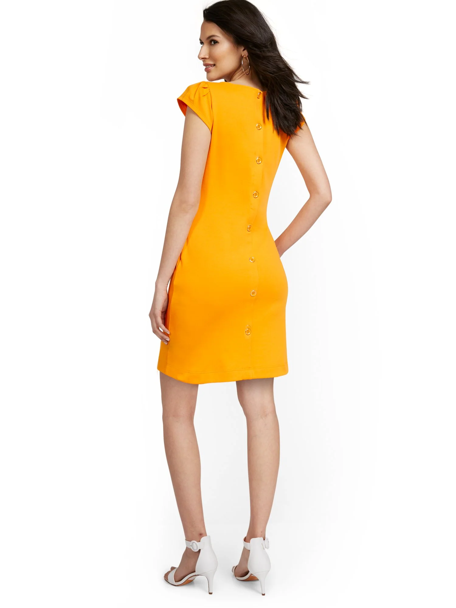 Puff-Sleeve Button-Back Shift Dress - City Knits - Image 20
