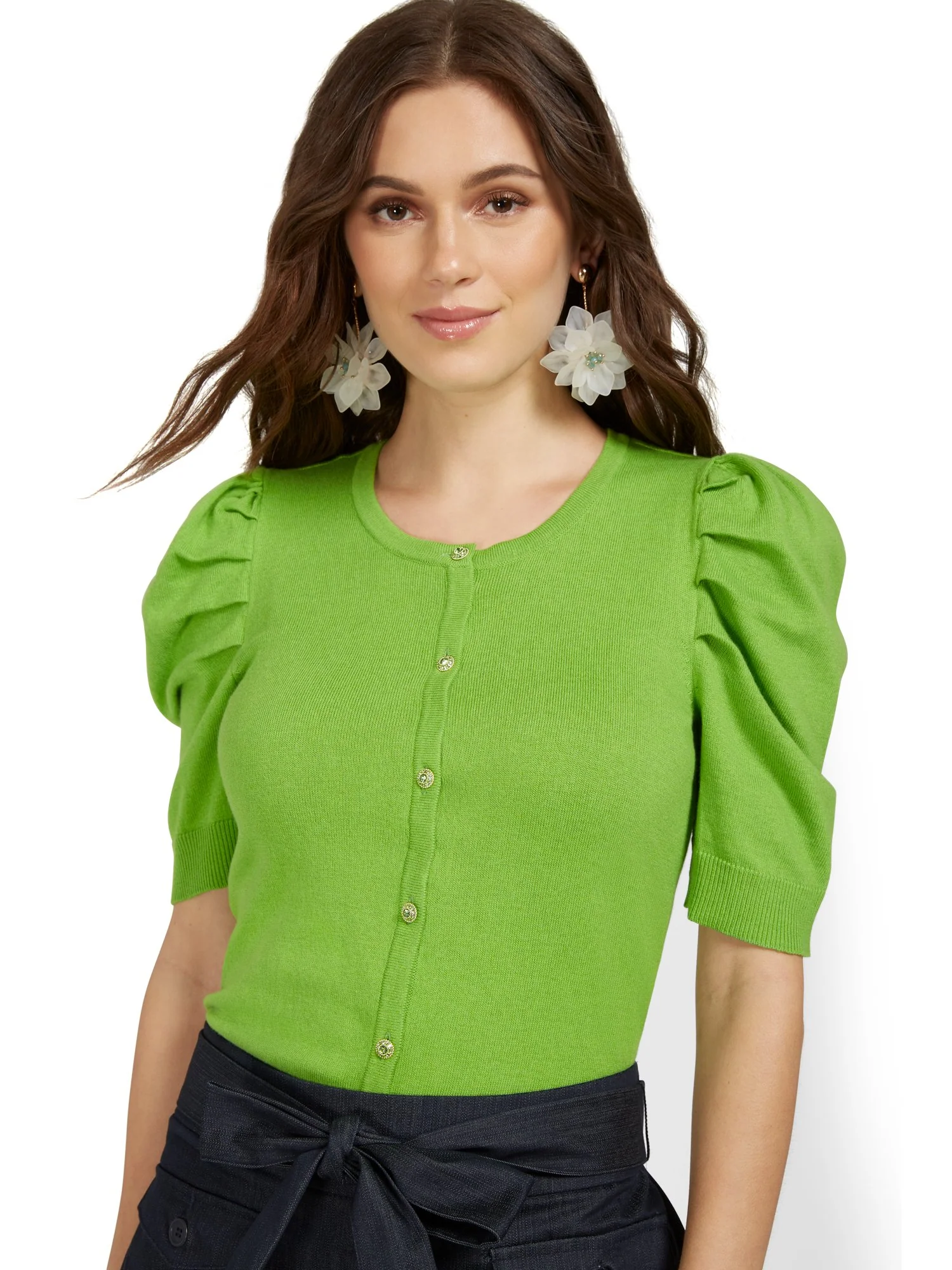 Puff-Sleeve Chelsea Cardigan - Image 20