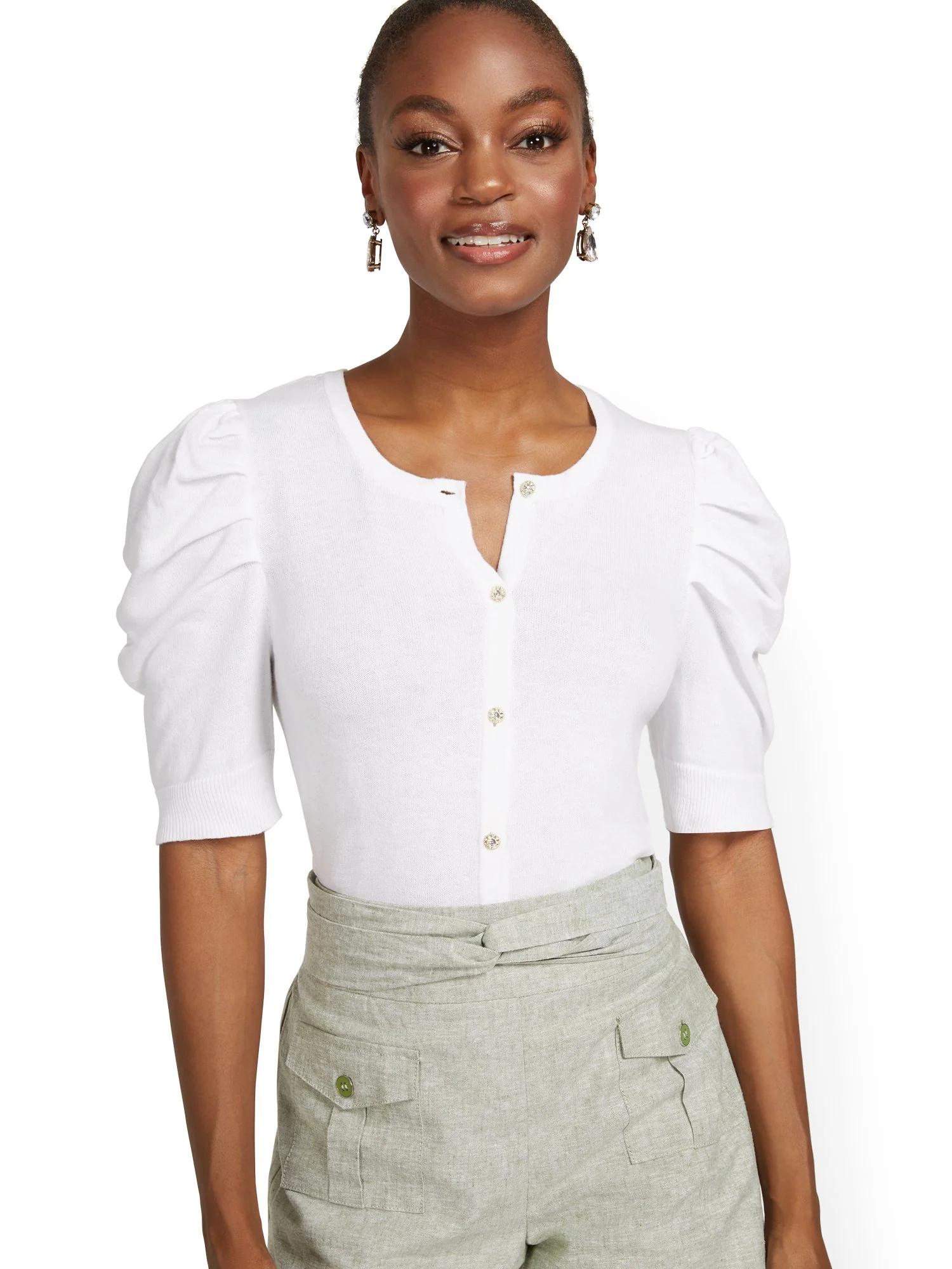 Puff-Sleeve Chelsea Cardigan - Image 6