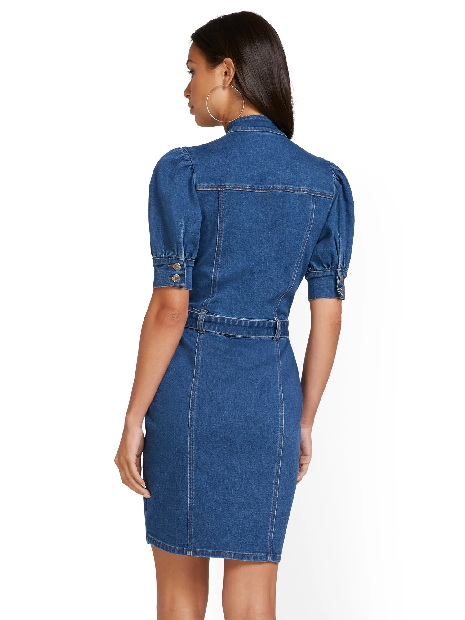 Puff-Sleeve Denim Dress - Image 3