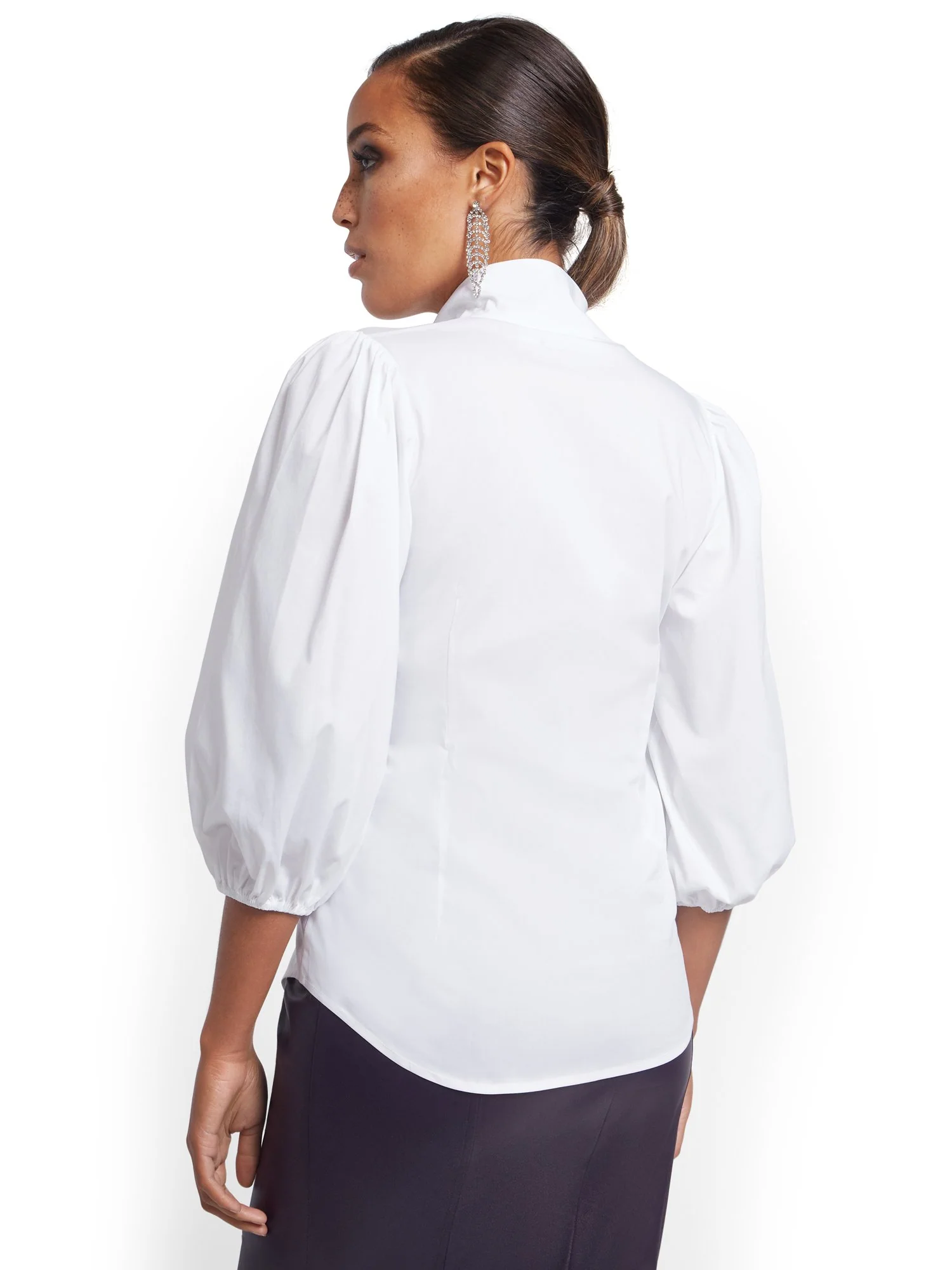 Puff-Sleeve Drama Bow Poplin Shirt - Image 2