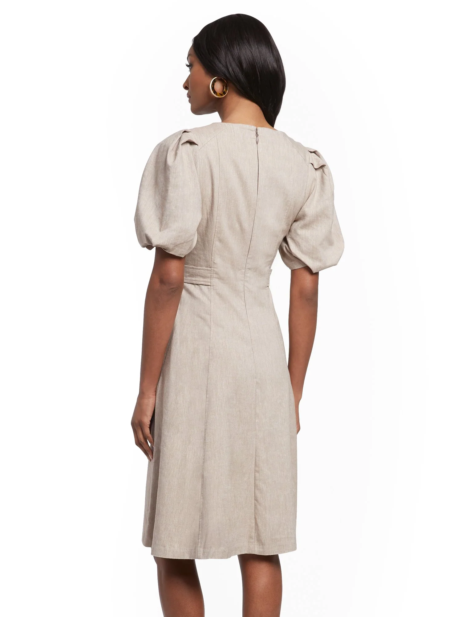 Puff-Sleeve Fit and Flare Dress - Image 3