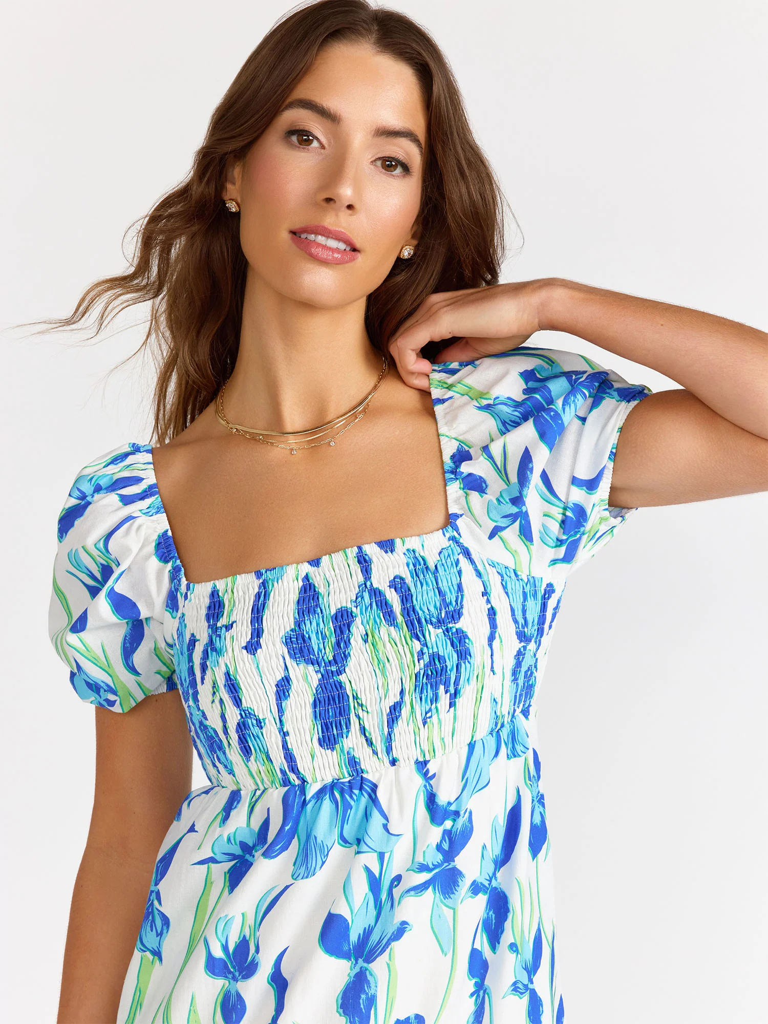 Puff Sleeve Floral Smocked Midi Dress - Lena - Image 3
