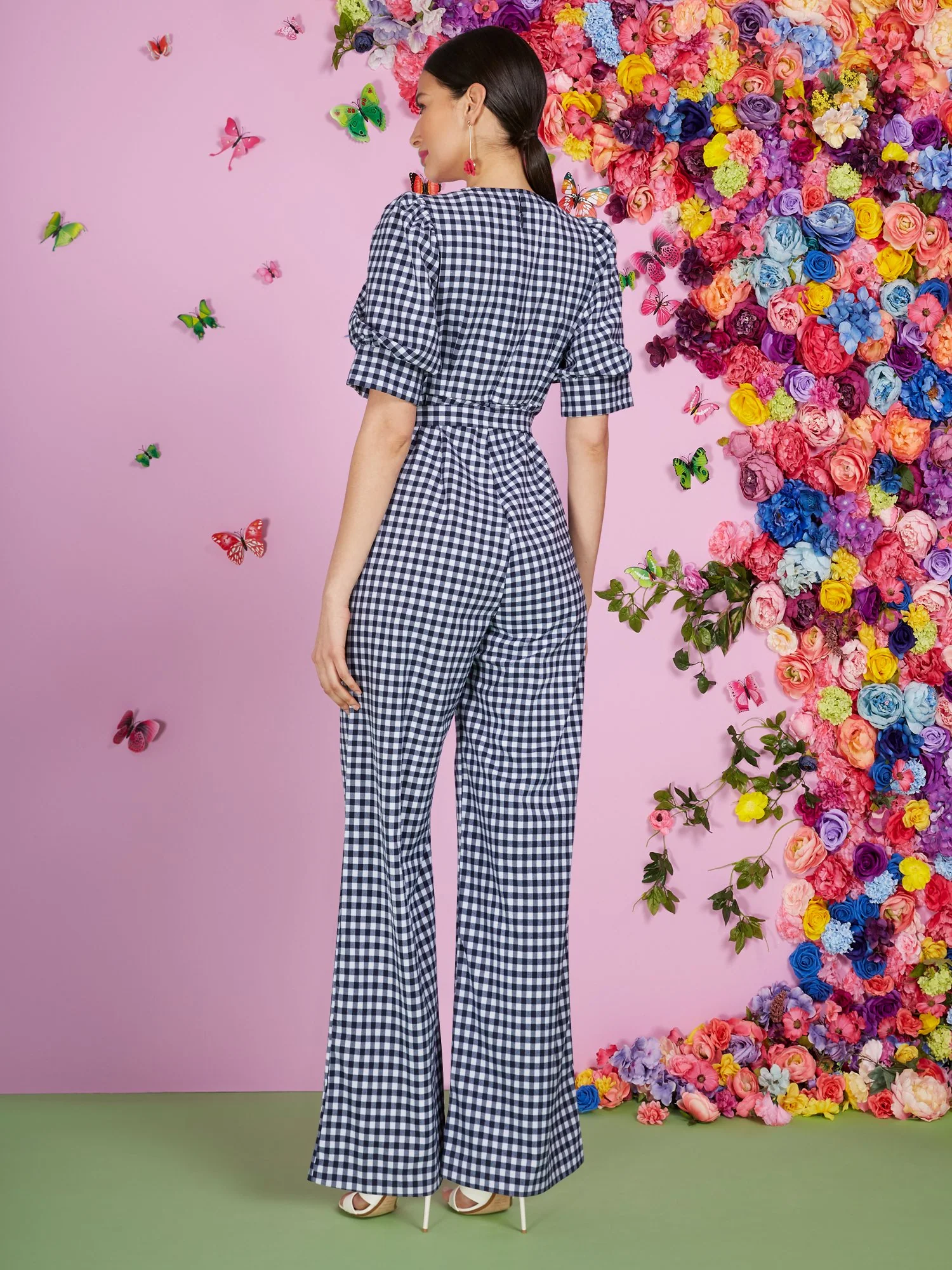 Puff-Sleeve Gingham Jumpsuit - Image 3