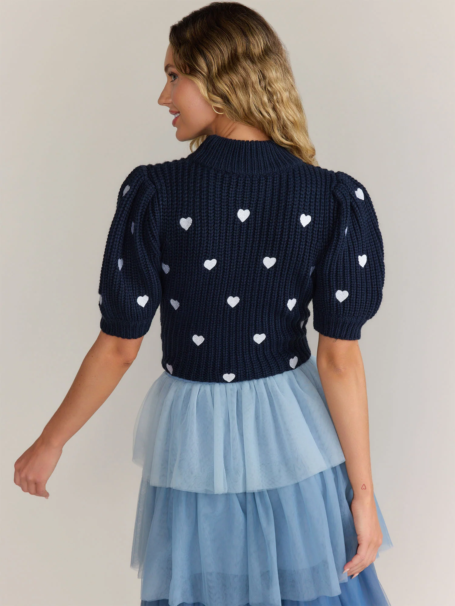 English Factory Puff Sleeve Heart Embellished Pullover - Brands We Love - Image 3