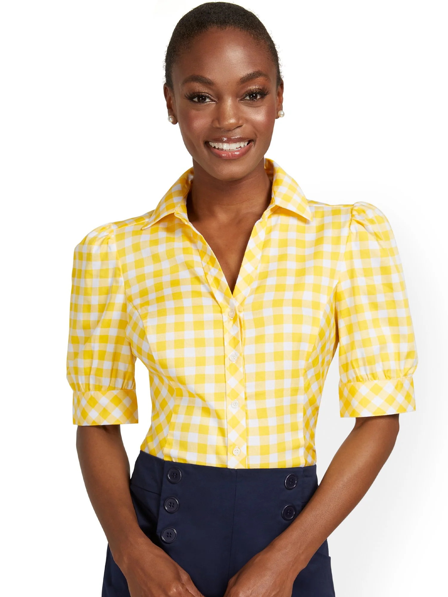 Puff-Sleeve Madison Shirt - Gingham - 7th Avenue