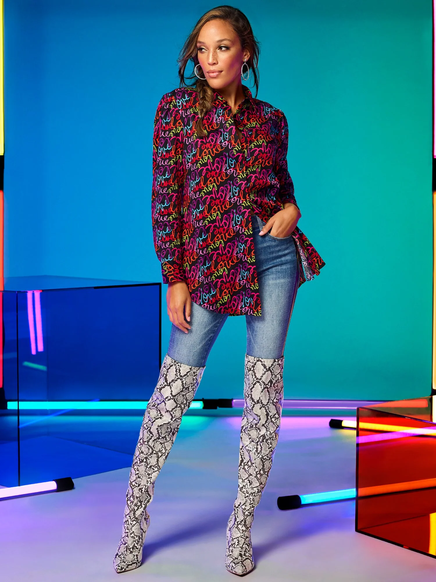 Puff-Sleeve Madison Tunic Shirt - Love-Print - Image 2