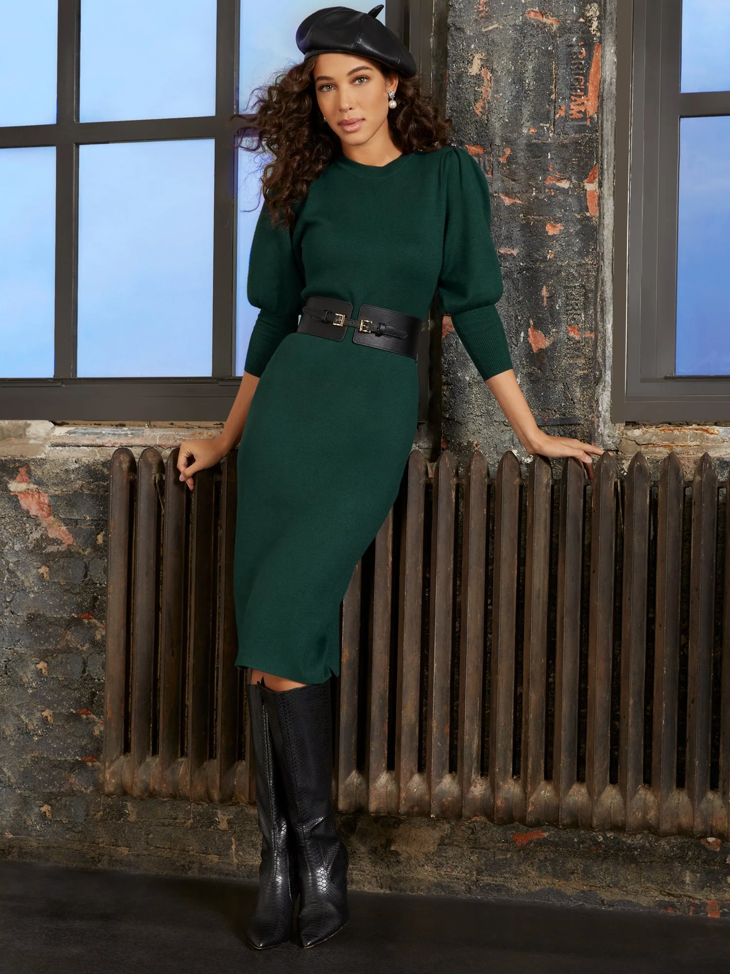 Puff-Sleeve Sweater Dress - Image 2