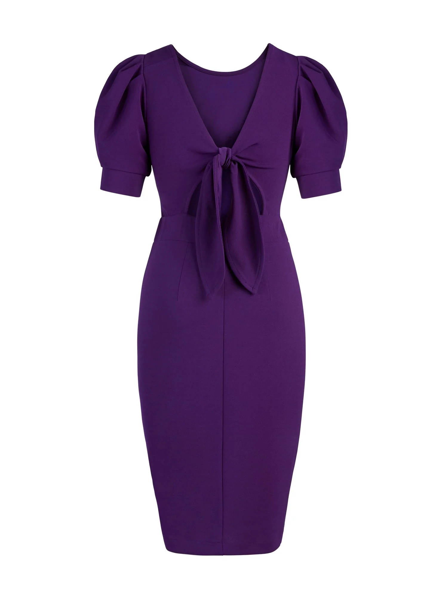 Puff-Sleeve Tie-Back Sheath Dress - Image 12