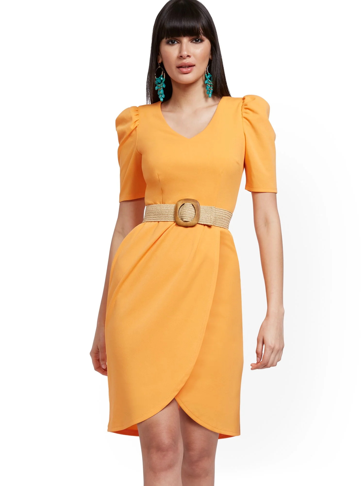 Puff-Sleeve Tulip-Hem Sheath Dress - Magic Crepe®