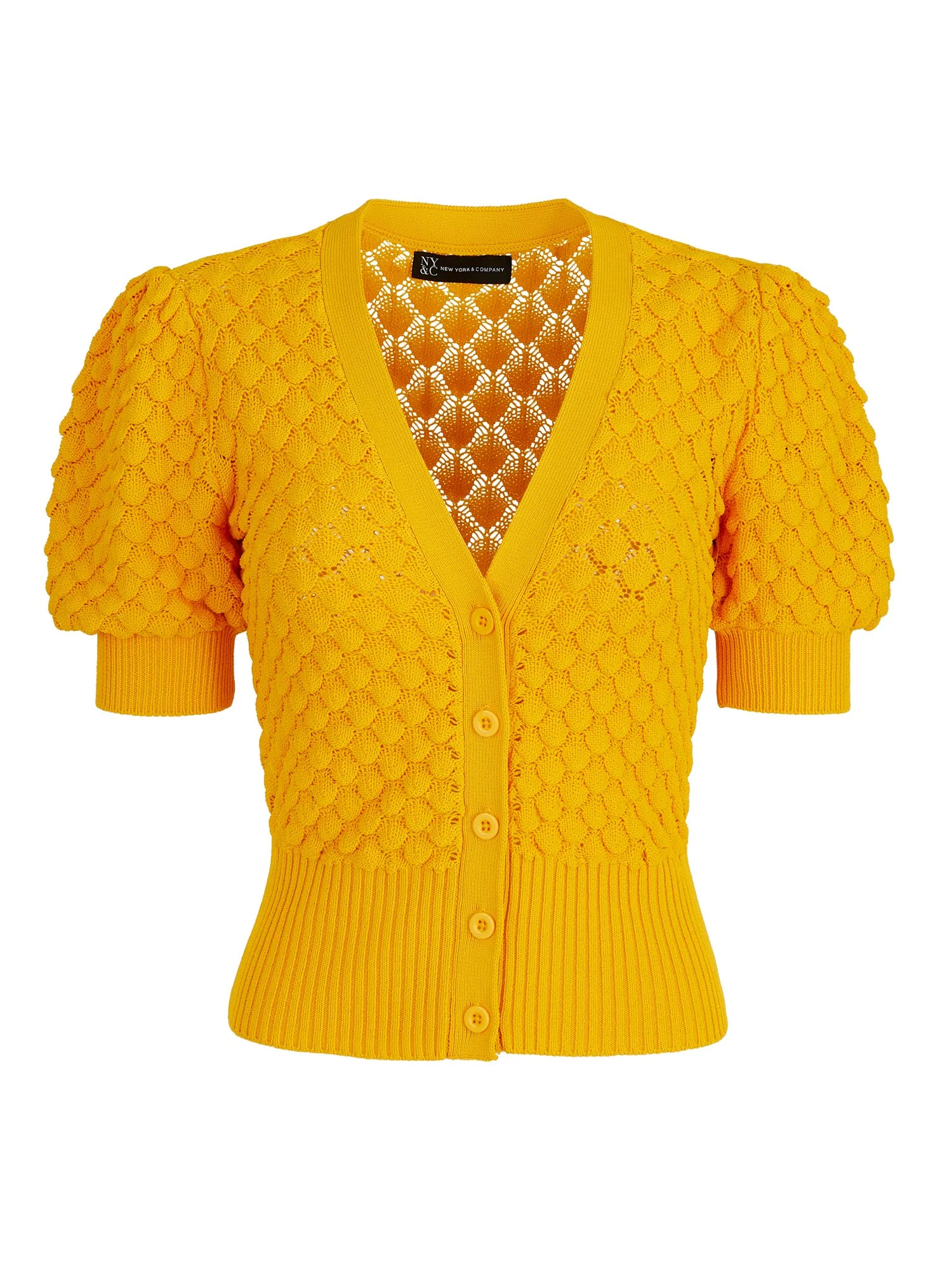 Puff-Sleeve V-Neck Eyelet Cardigan - The NY&C Legacy Collection - Image 2