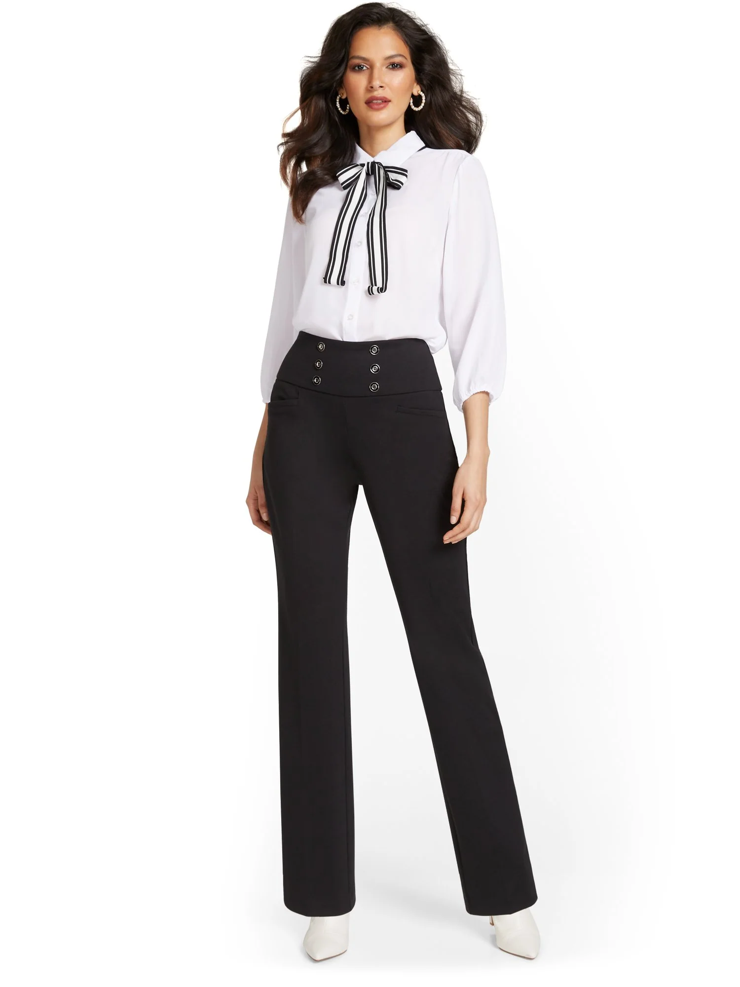 Pull-On Button-Front Bootcut Ponte Pant - Superflex - Image 5