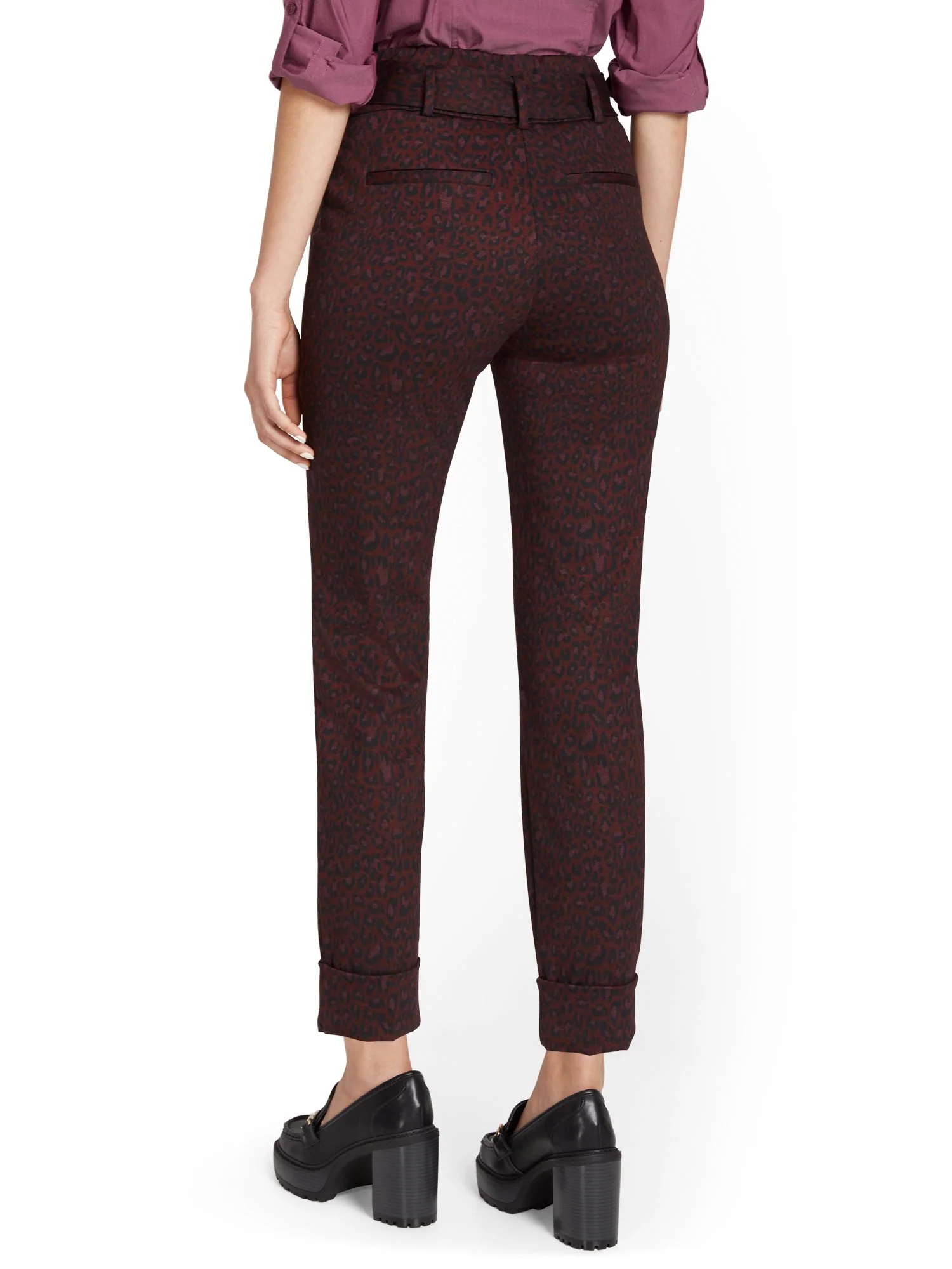 Pull-On Leopard-Print Belted Straight-Leg Ankle Ponte Pant - Superflex - Image 3