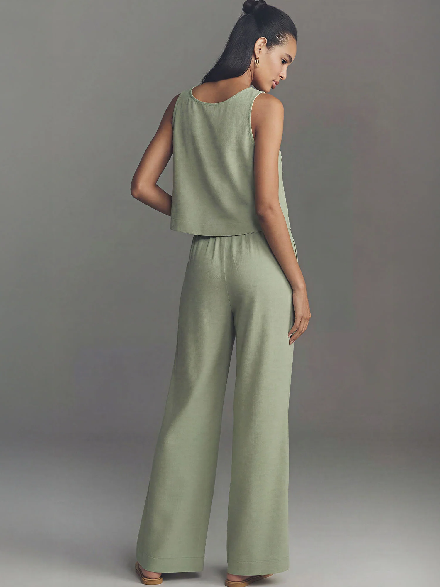 Pull On Linen Pleated Front Wide Leg Pant - Image 2