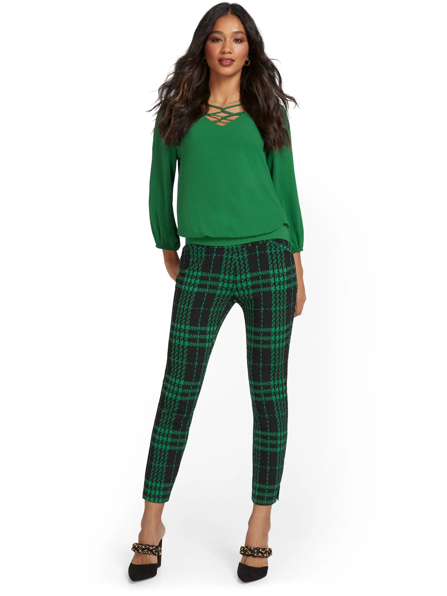 Pull-On Plaid Ankle Ponte Pant - Superflex - Image 9