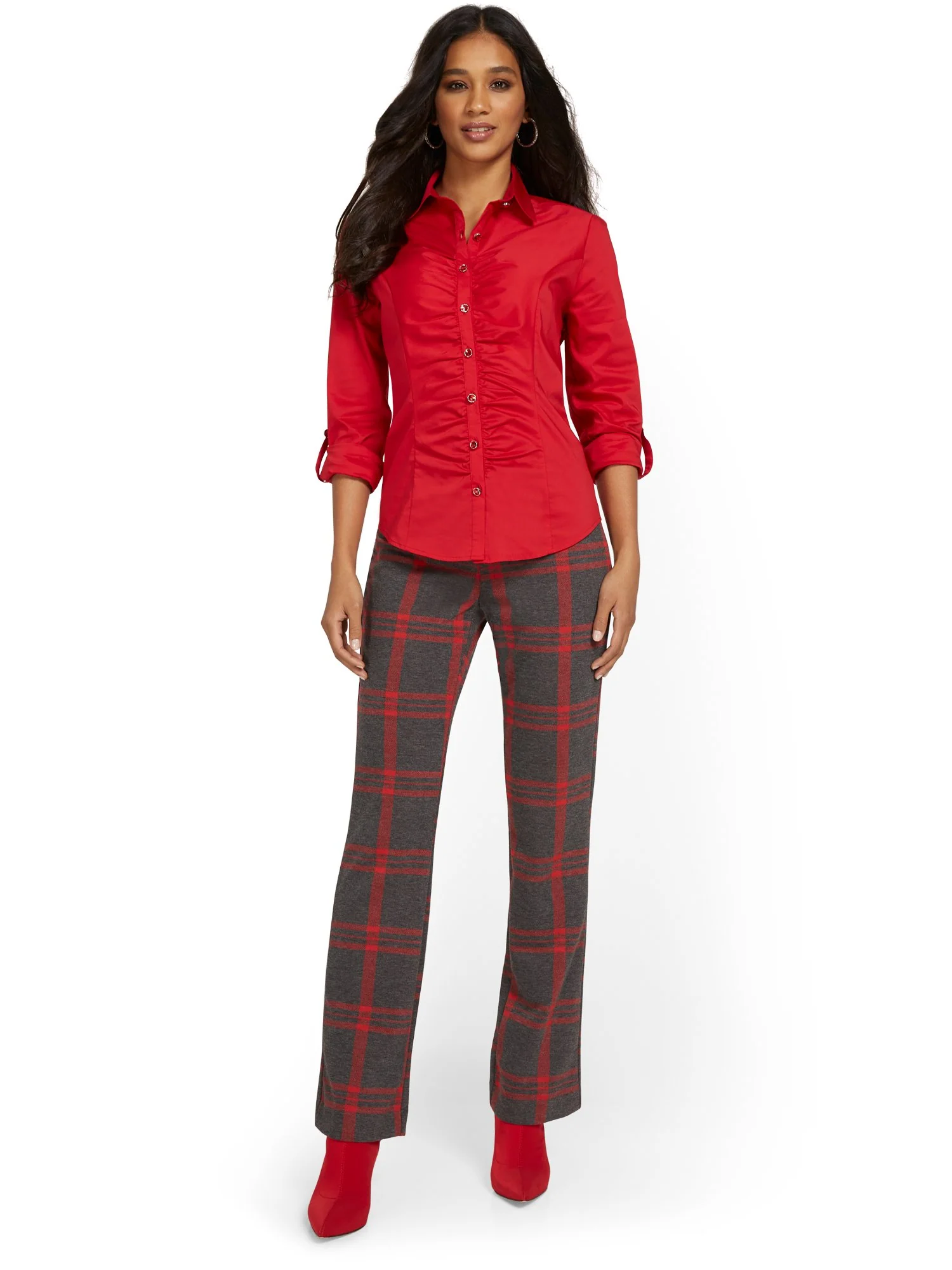Pull-On Plaid Bootcut Ponte Pant - Superflex - Image 4