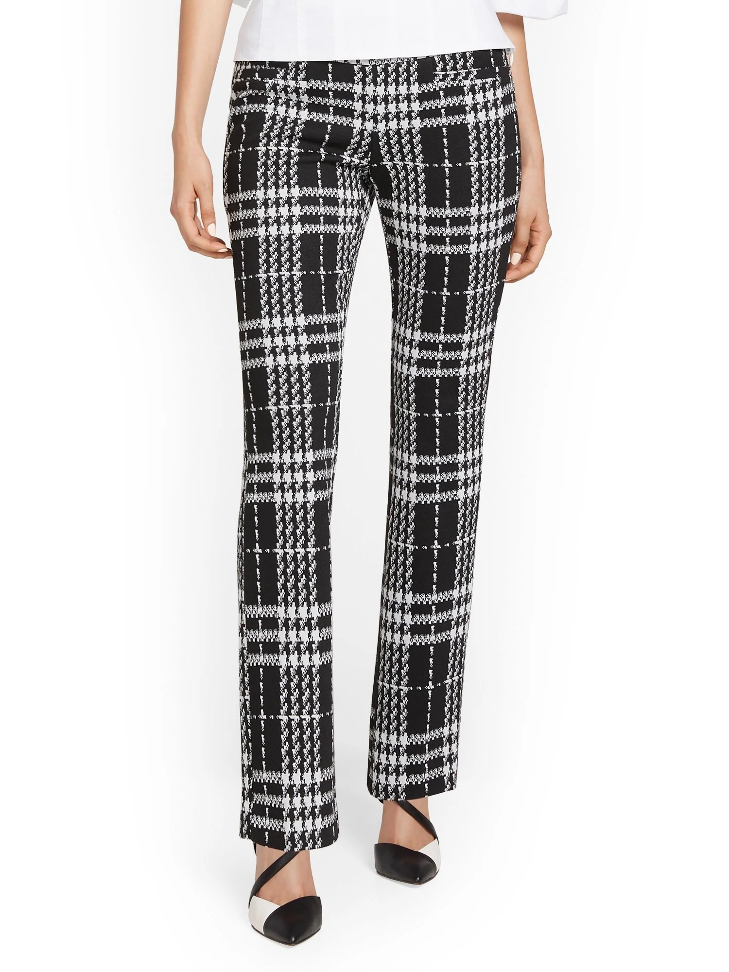 Pull-On Plaid Straight-Leg Ponte Pant - Superflex - Image 2