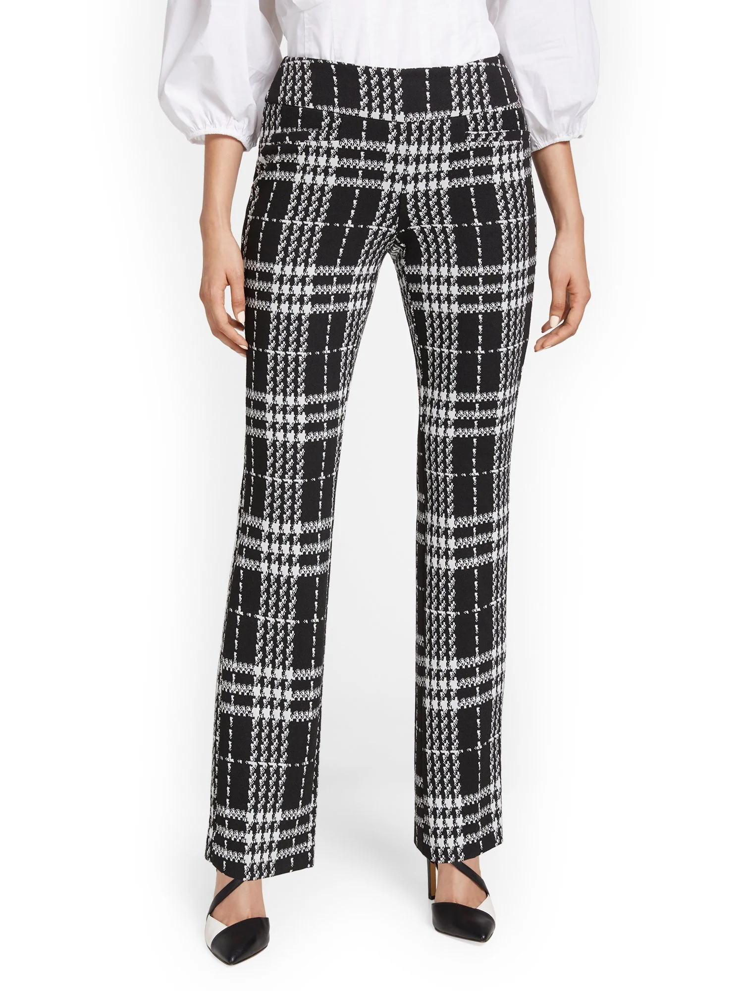 Pull-On Plaid Straight-Leg Ponte Pant - Superflex - Image 5