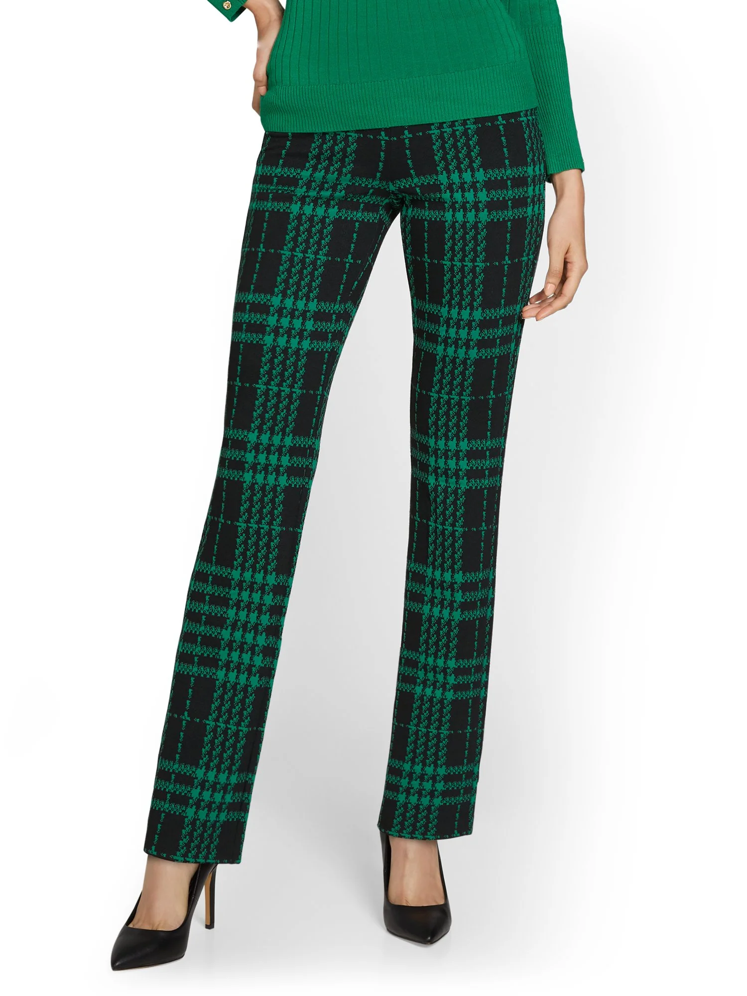 Pull-On Plaid Straight-Leg Ponte Pant - Superflex - Image 8