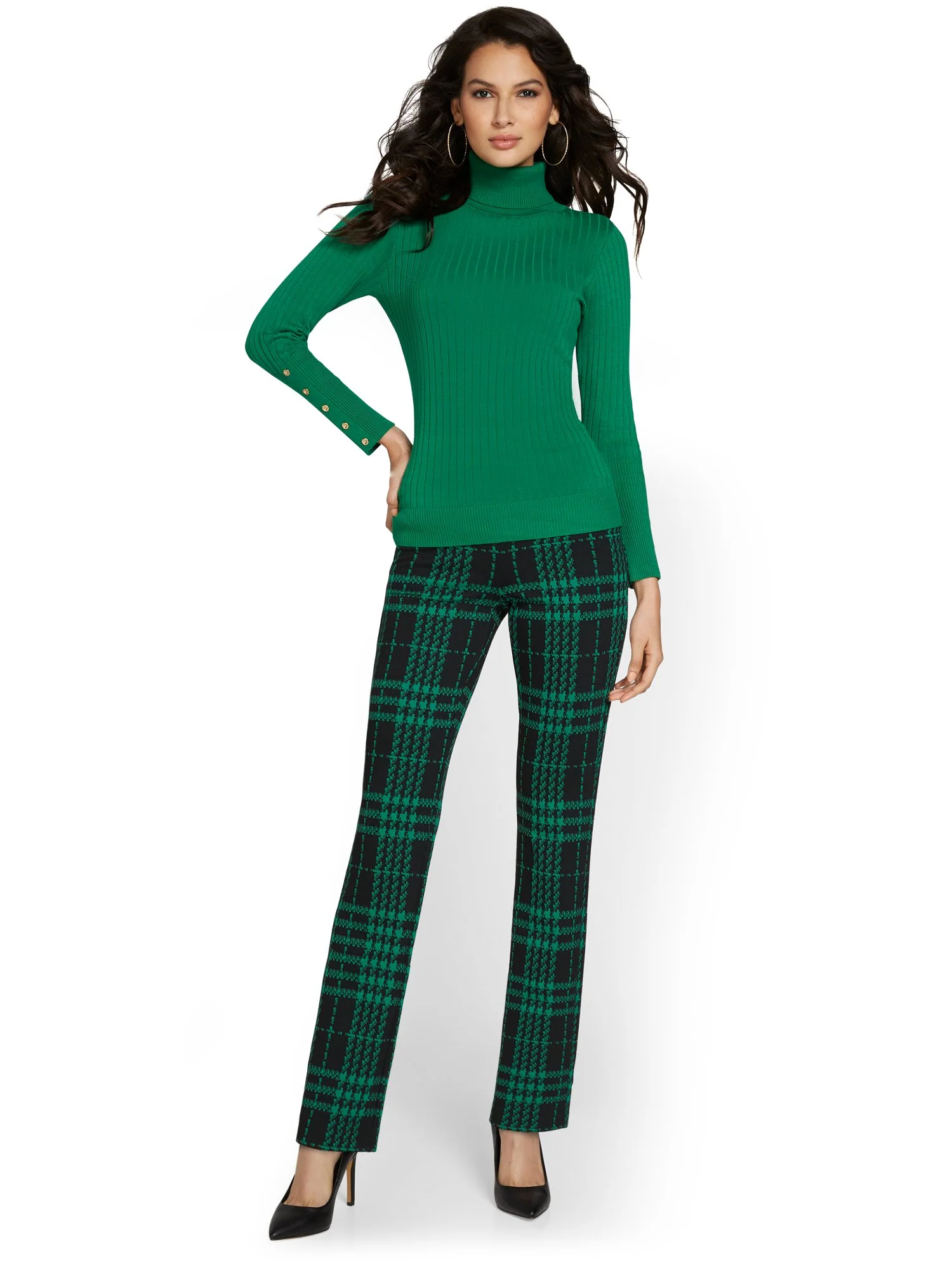 Pull-On Plaid Straight-Leg Ponte Pant - Superflex - Image 9