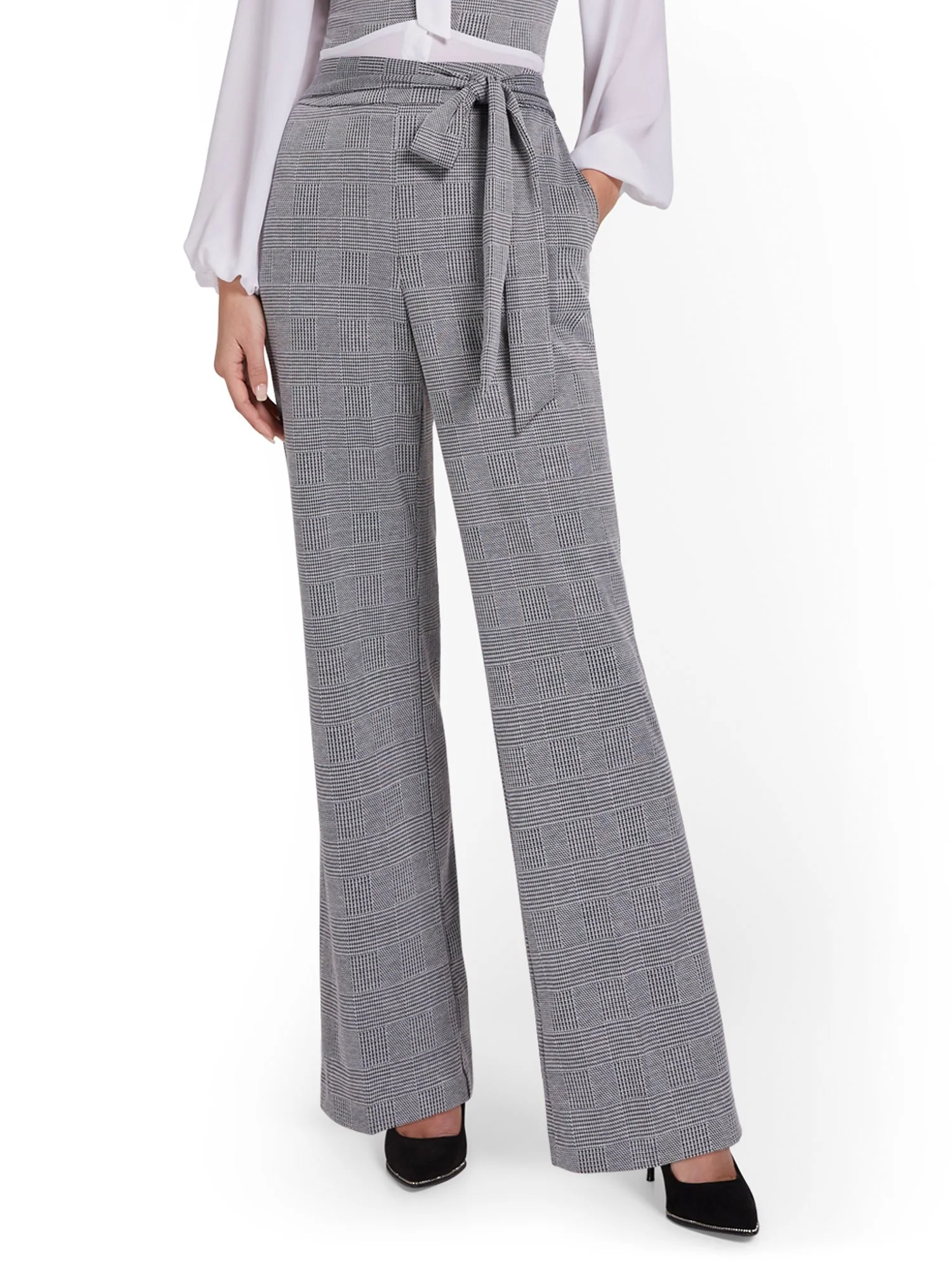 Pull-On Tie-Waist Palazzo Ponte Pant - Superflex