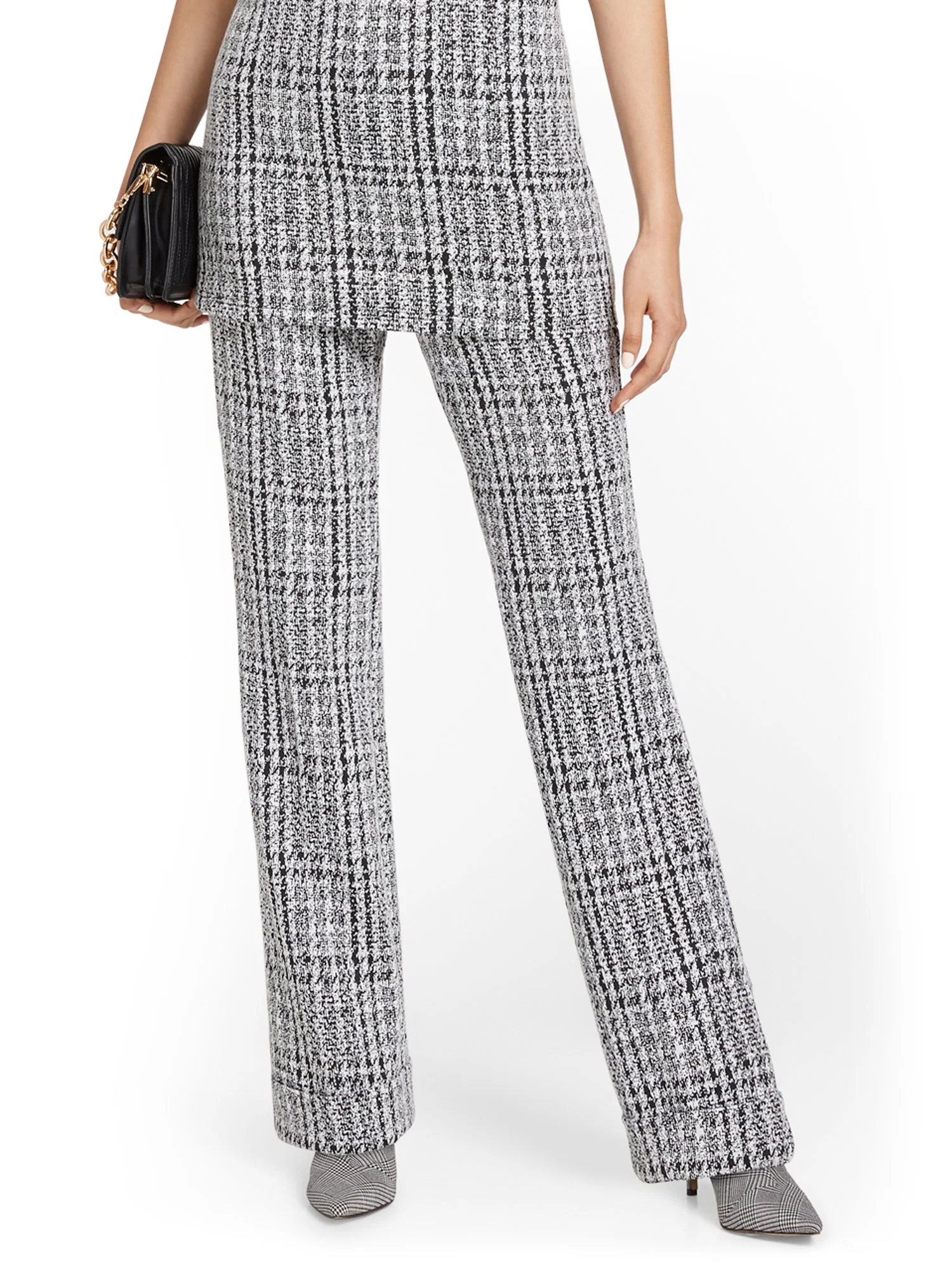 Pull-On Tweed-Print Belted Wide-Leg Ponte Pant - Superflex - Image 2