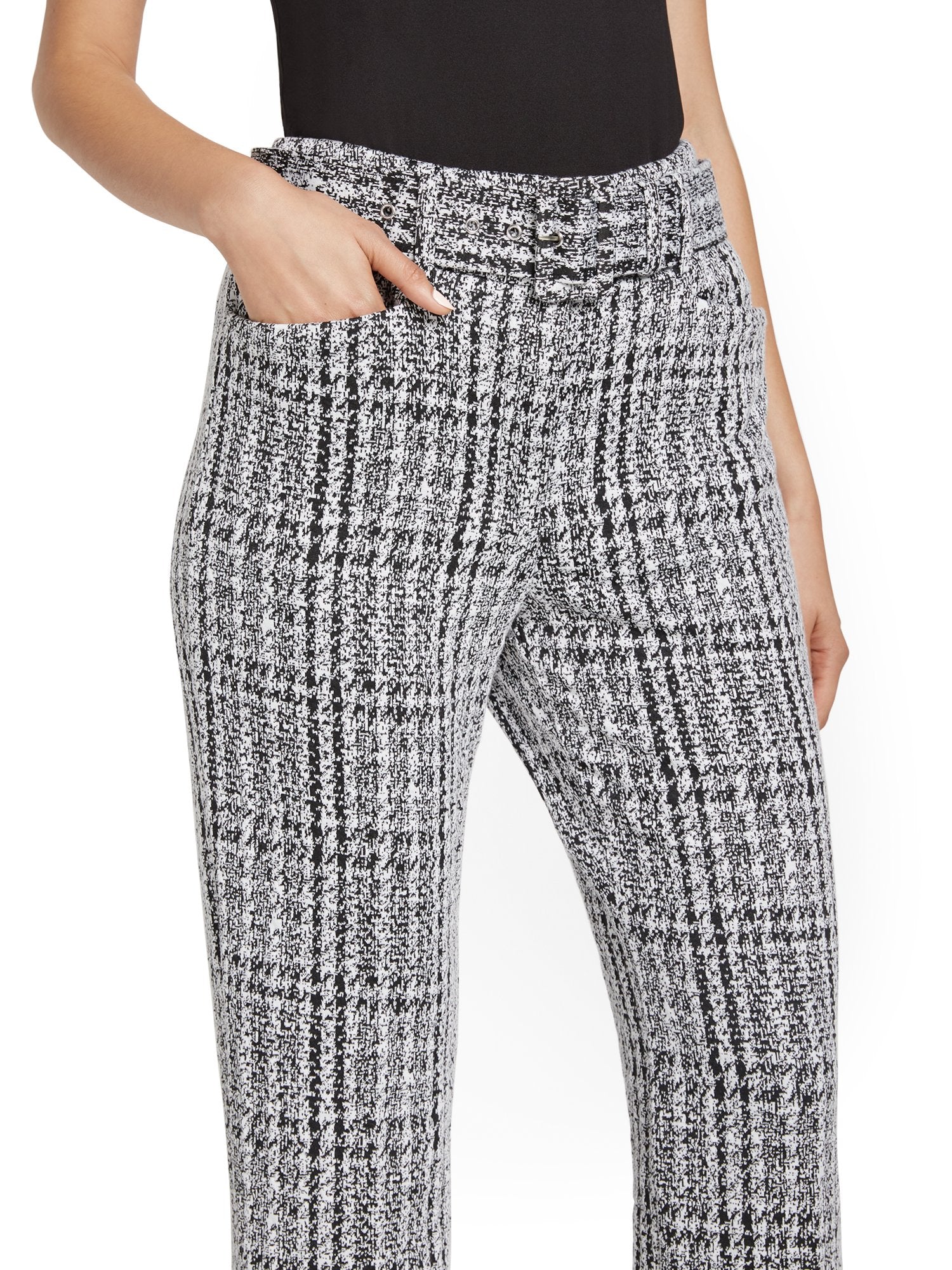 Pull-On Tweed-Print Belted Wide-Leg Ponte Pant - Superflex - Image 4