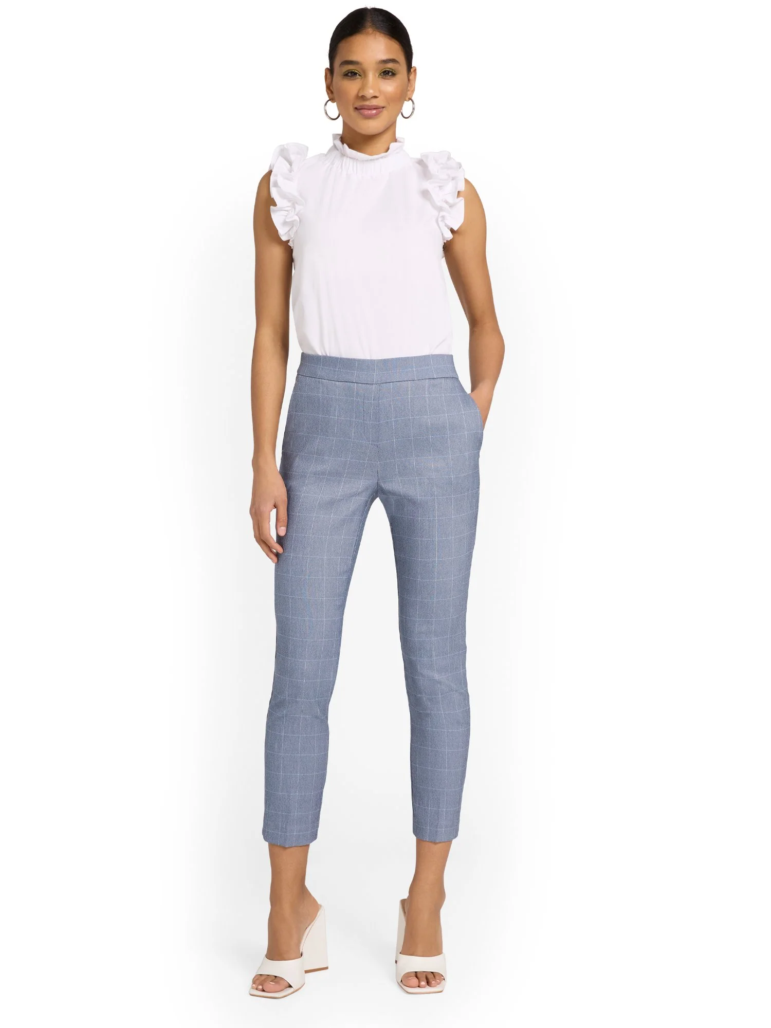 Chapter One Pull-On Windowpane-Print Capri Pant - Brands We Love - Image 4