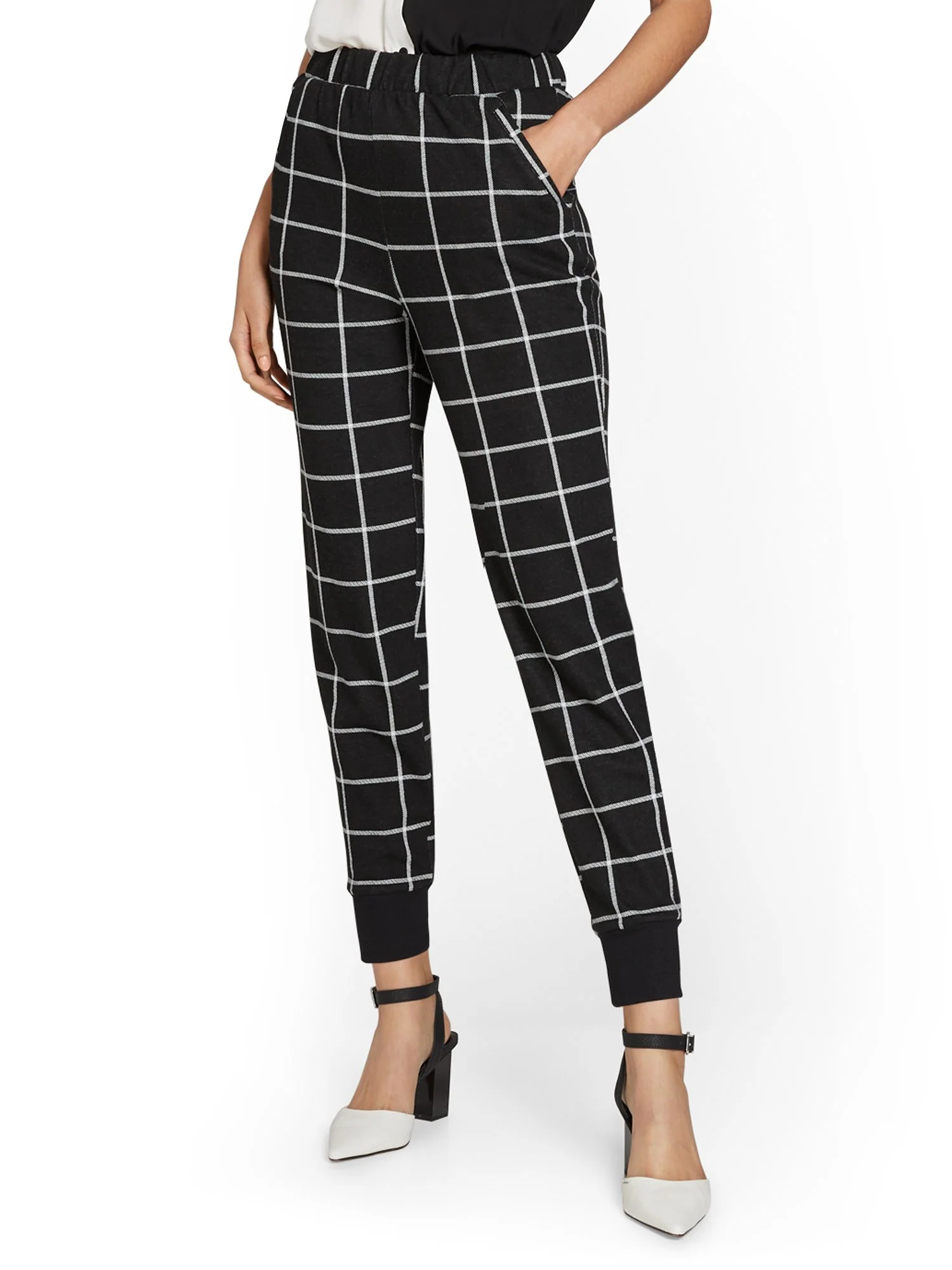 Pull-On Windowpane-Print Ponte Jogger Pant - Superflex - Image 2
