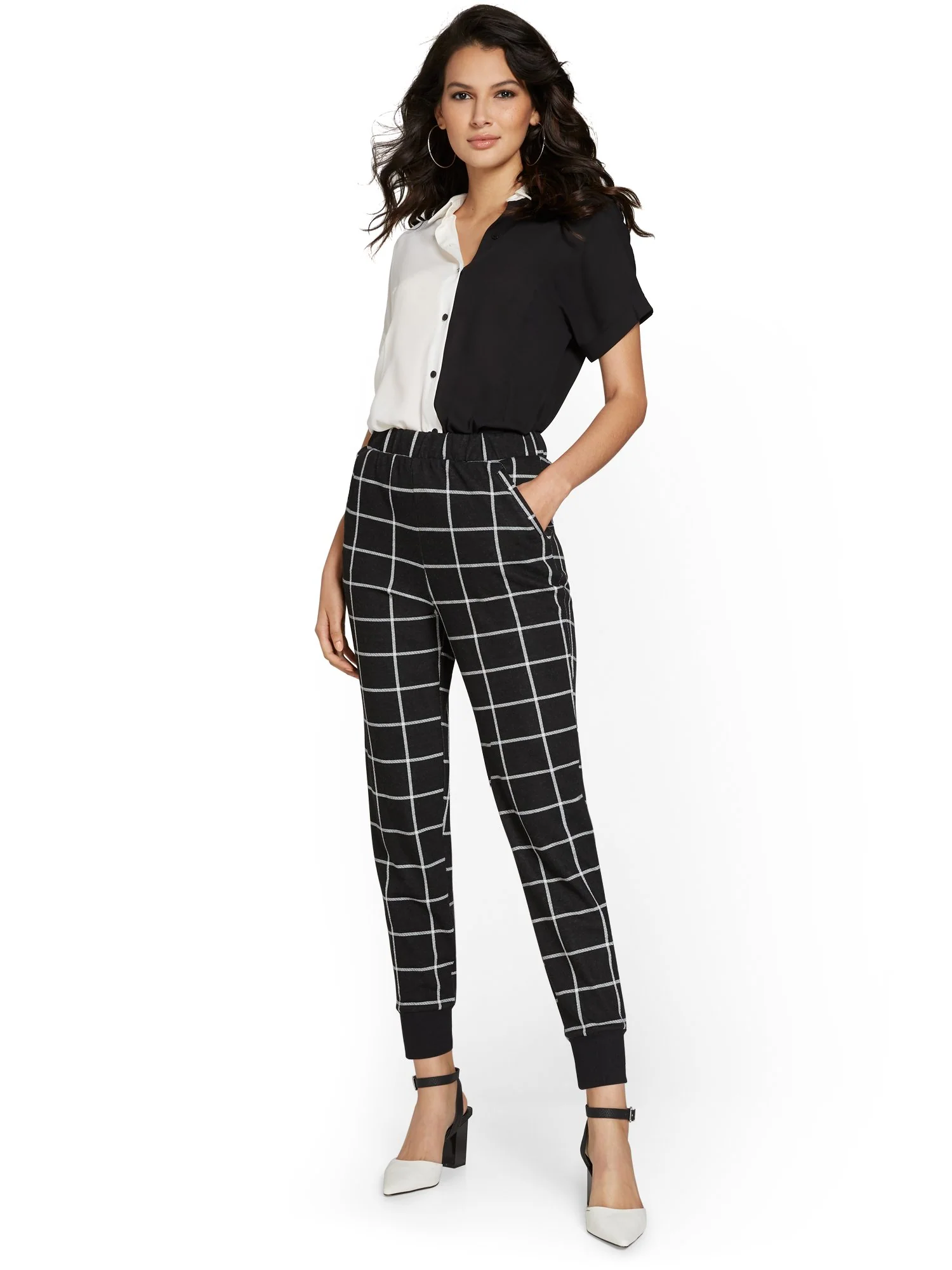 Pull-On Windowpane-Print Ponte Jogger Pant - Superflex - Image 4
