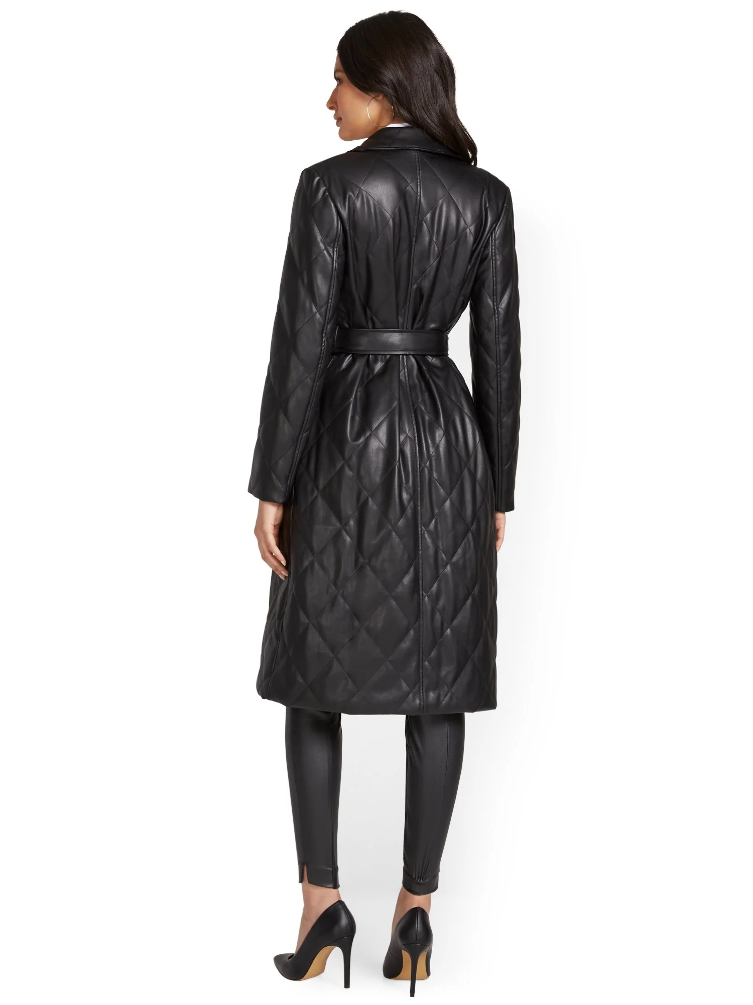 Quilted Faux-Leather Wrap Trenchcoat - Image 3