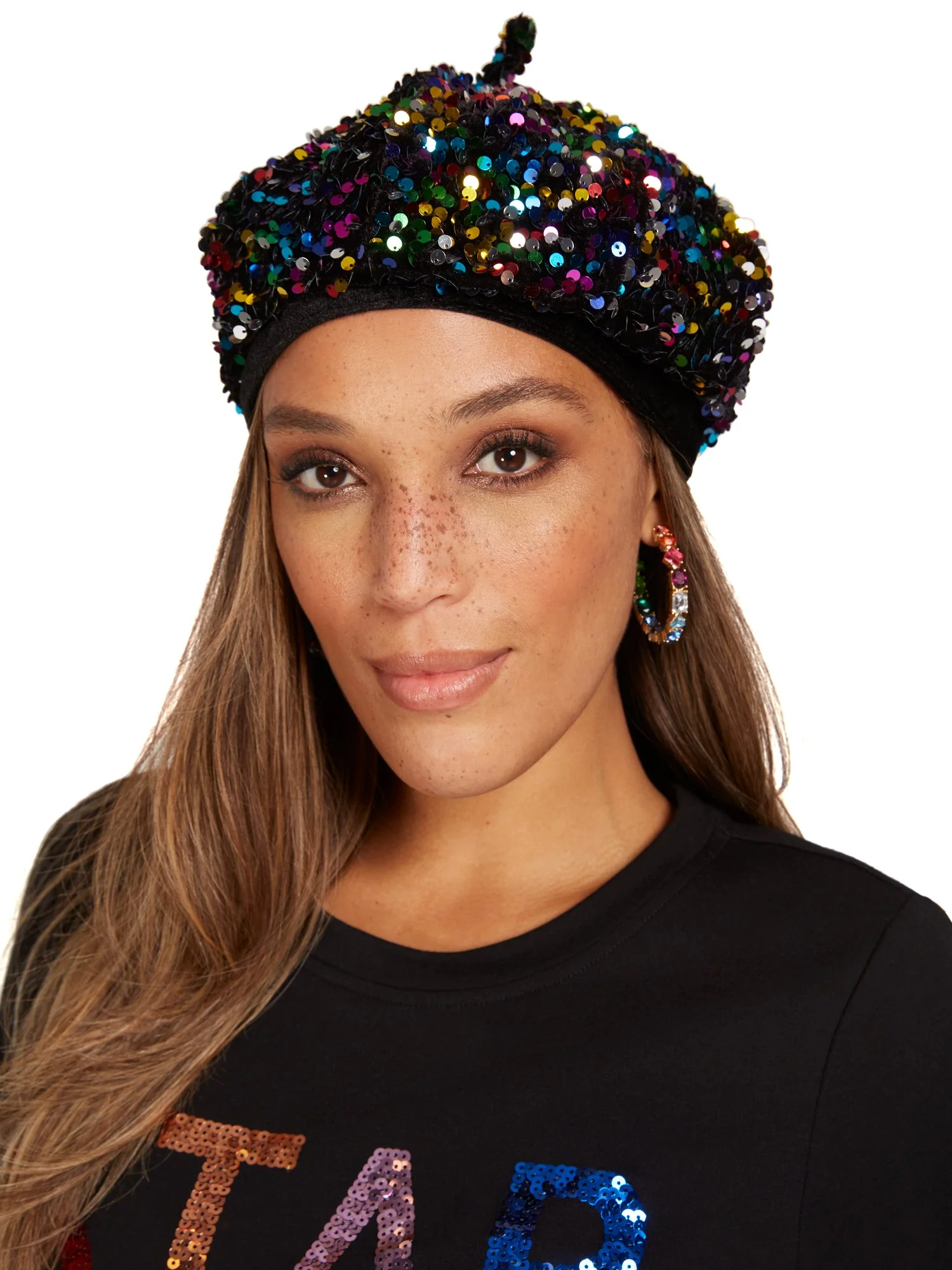 Rainbow Sequin Beret