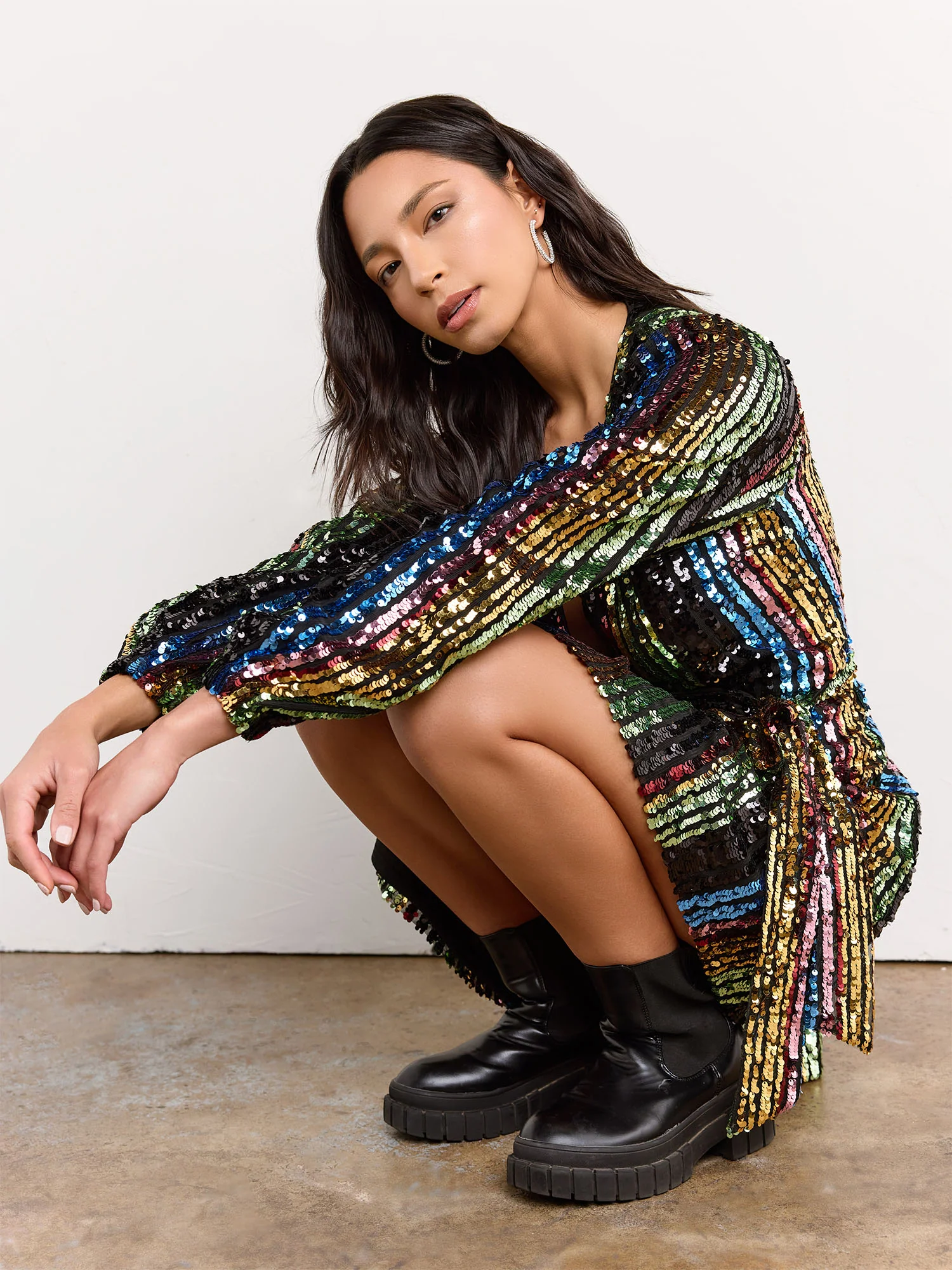 Rainbow Sequin Stripe Mini Wrap Dress - Lena - Image 3