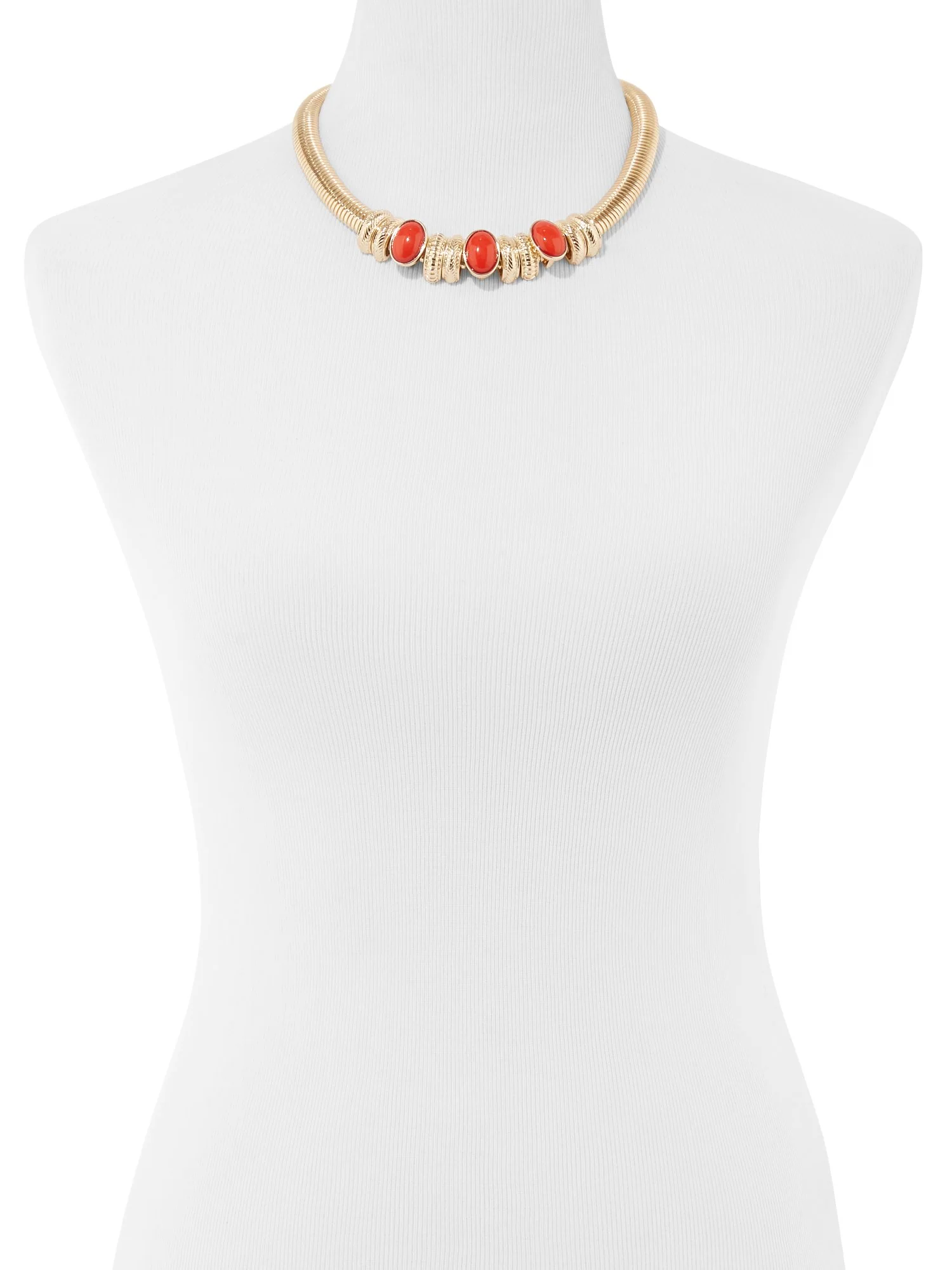 Red Faux-Stone Goldtone Collar Necklace - Image 2