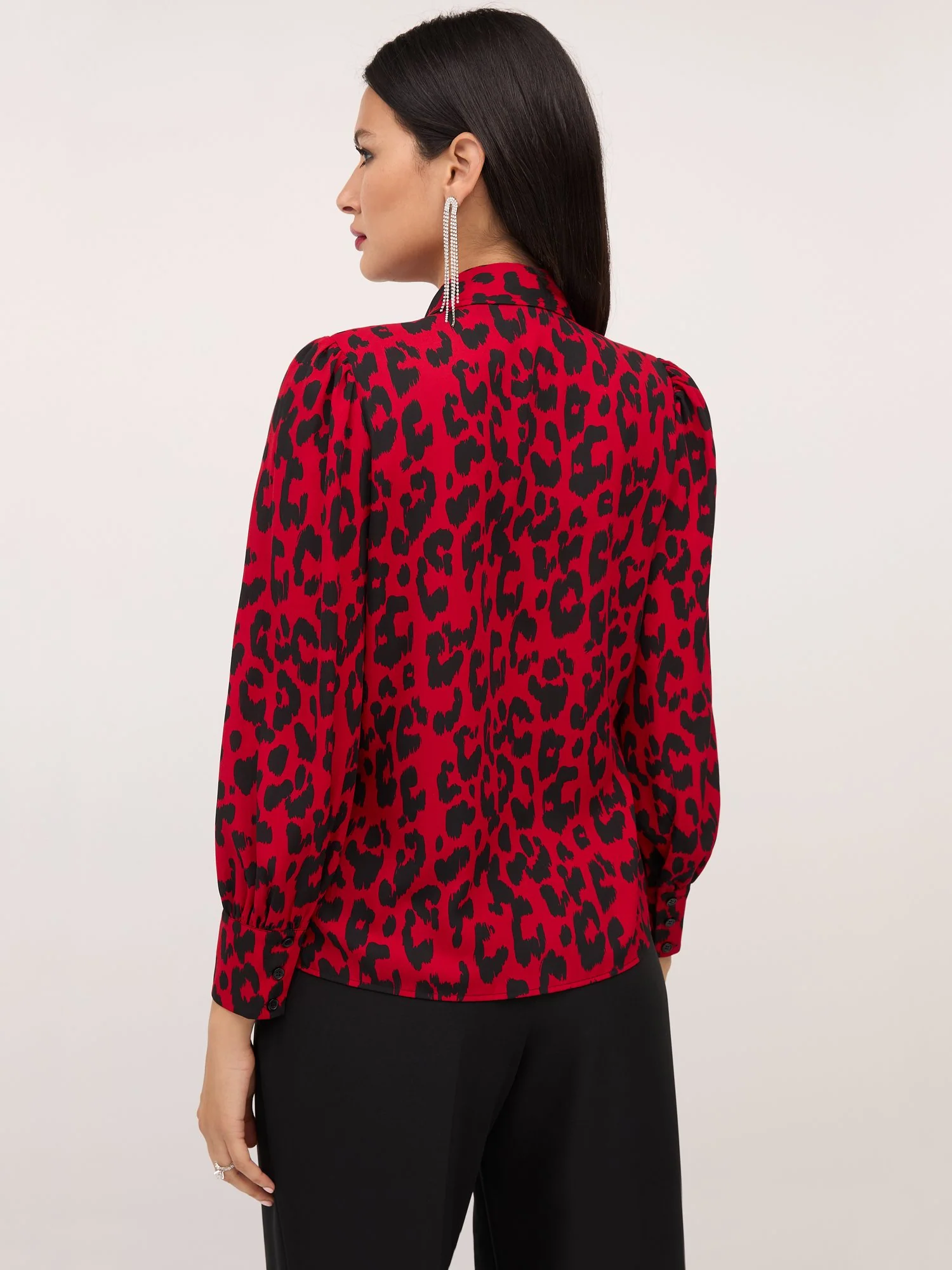 Red Leopard-Print Button-Front Blouse - Image 2