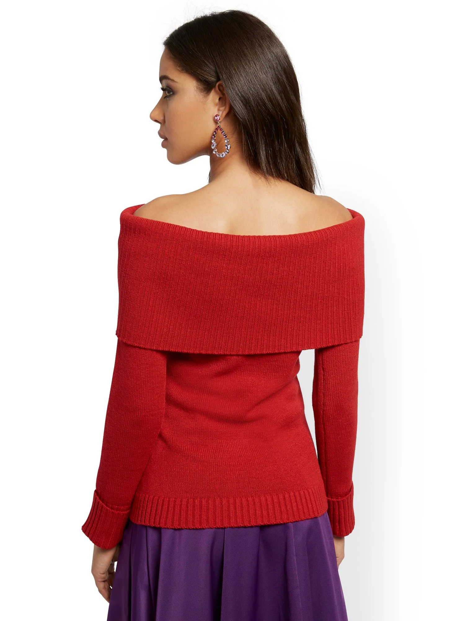 Red One-Shoulder Cowl-Neck Sweater - Image 3