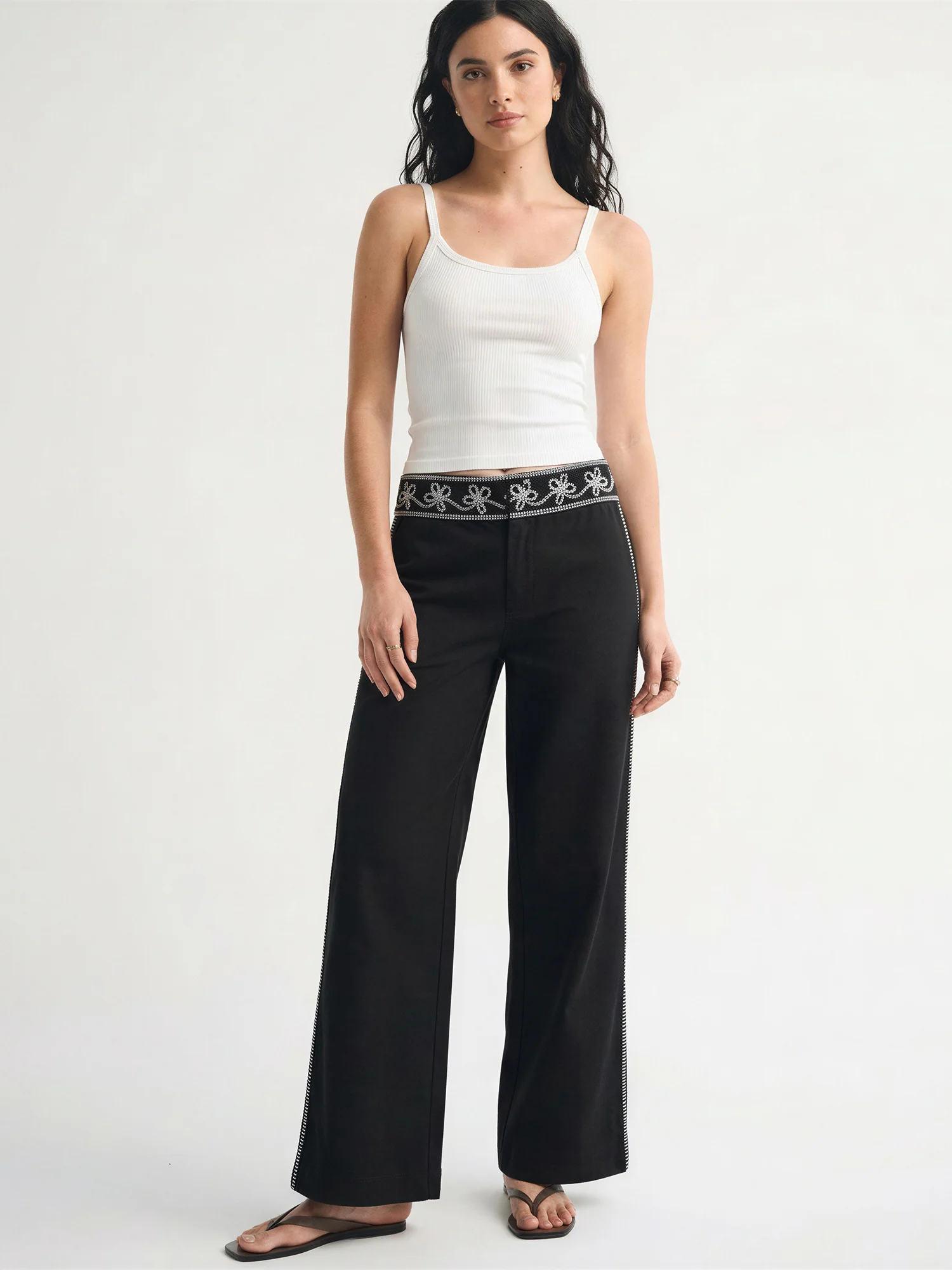 Remi Waistband Embroidery Wide Leg Pants