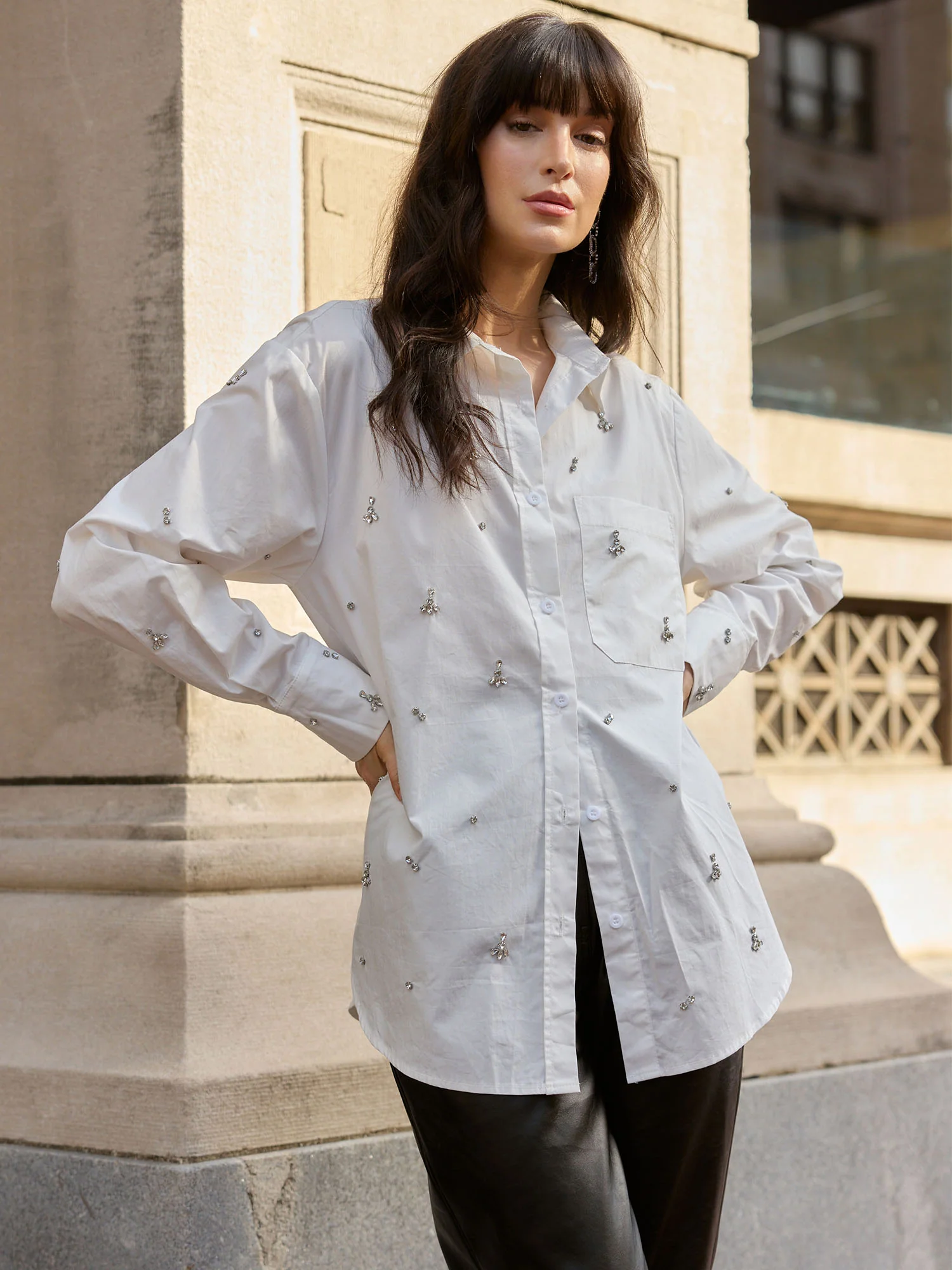 B Blue Collection Rhinestone Embellished Button Front Shirt - Brands We Love