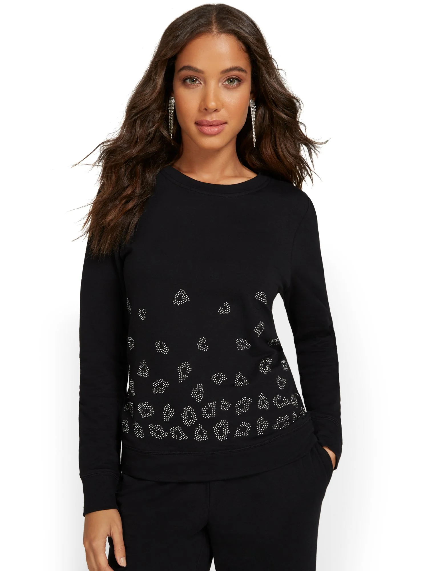 Rhinestone Leopard-Pattern Pullover