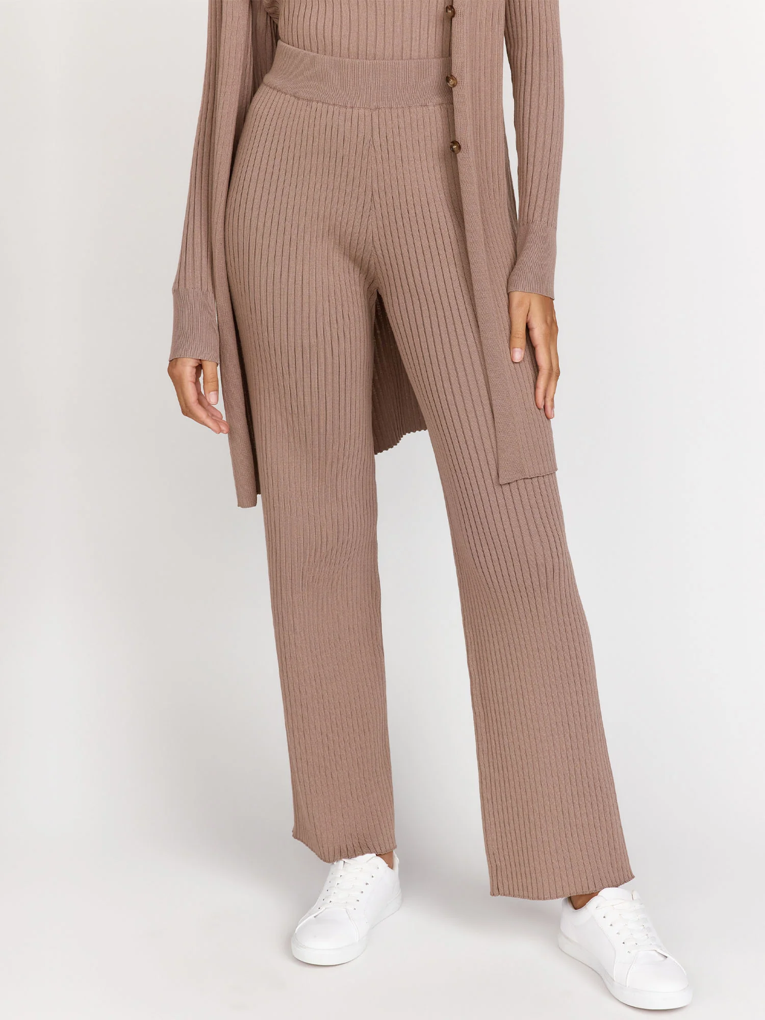 Rib Knit Flare Pants, Brown - Listicle - Image 2