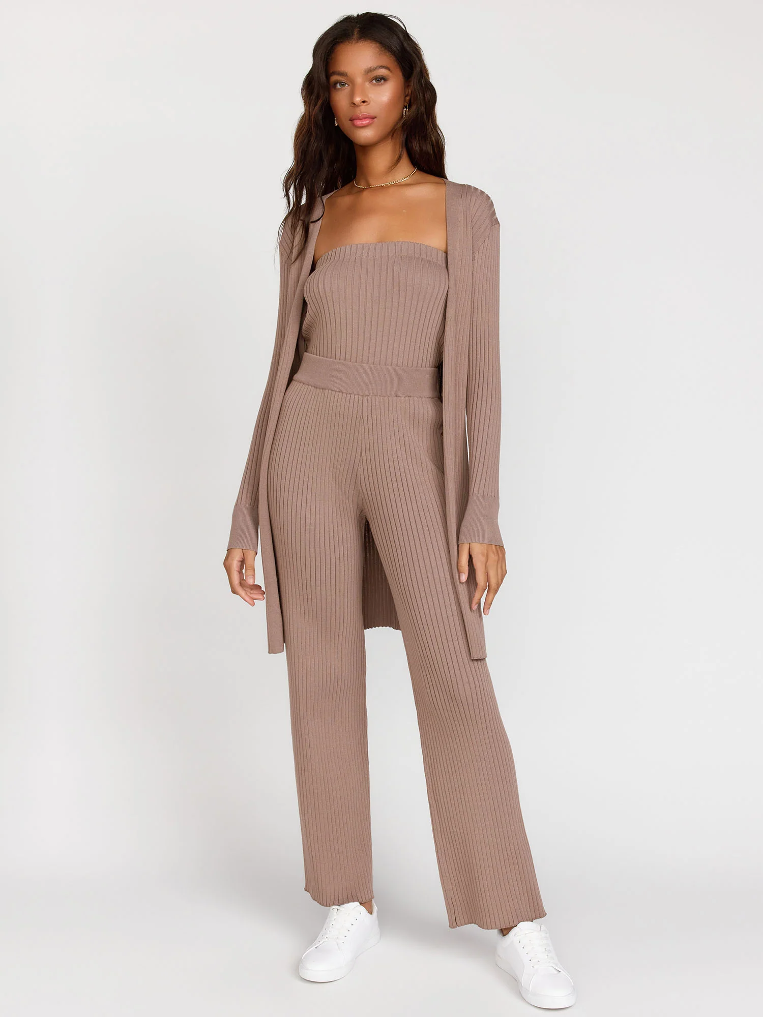 Rib Knit Flare Pants, Brown - Listicle - Image 3