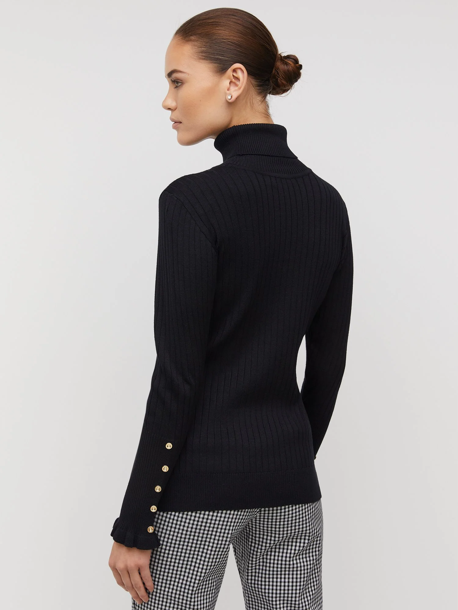 Ribbed Button-Sleeve Turtleneck Sweater - Image 3