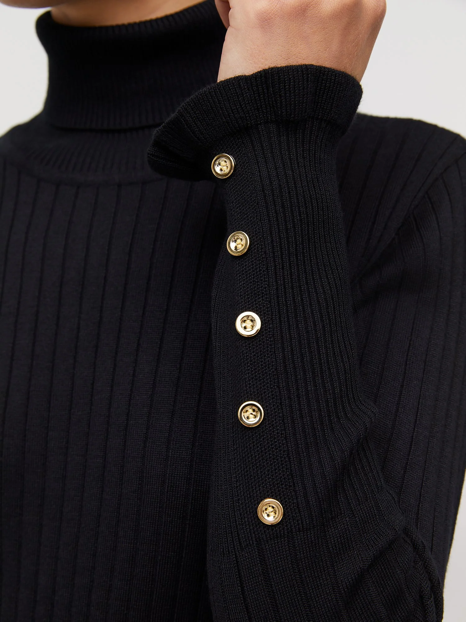 Ribbed Button-Sleeve Turtleneck Sweater - Image 4