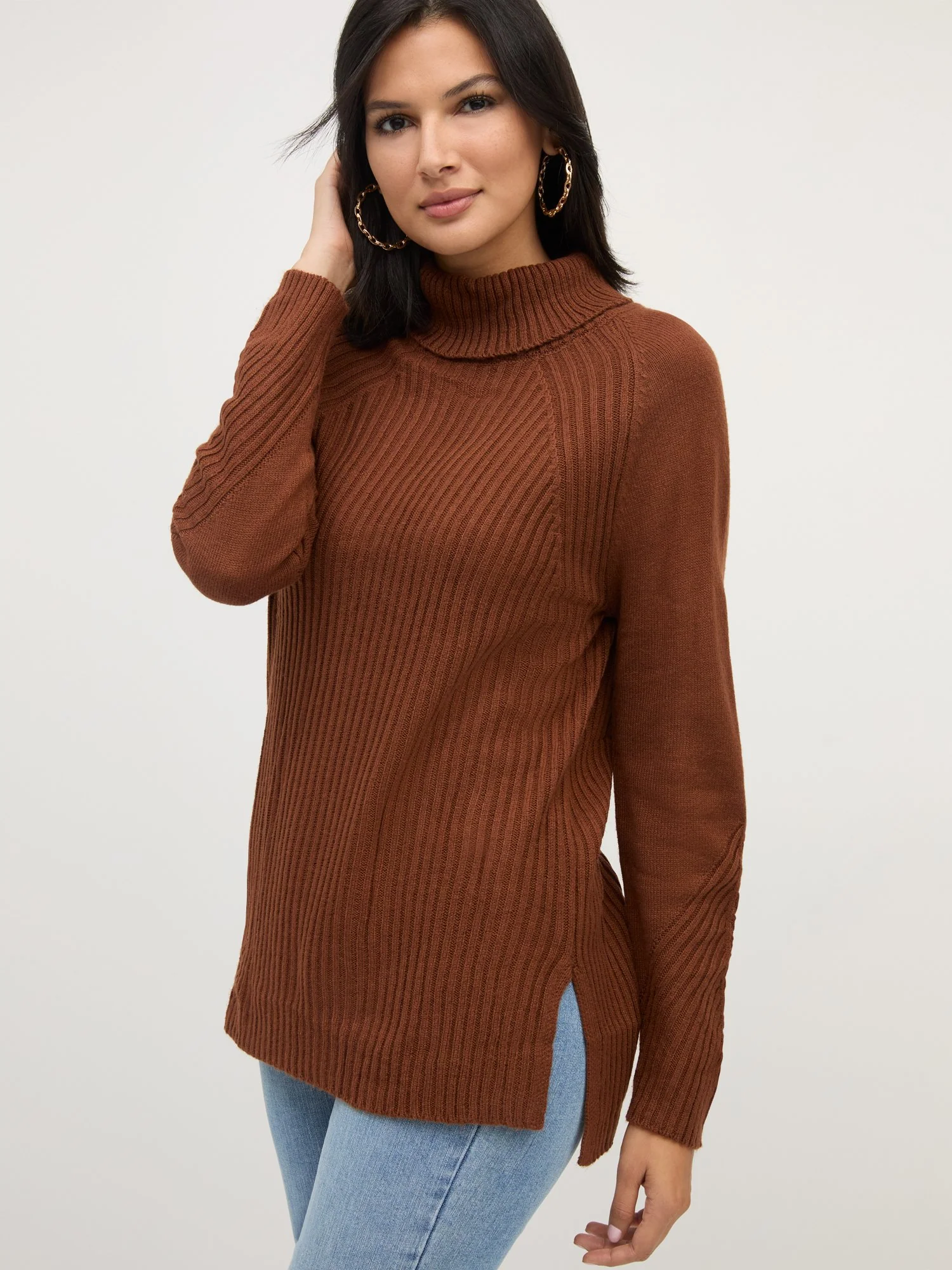 Ribbed High-Low Turtleneck Tunic Sweater - Image 5