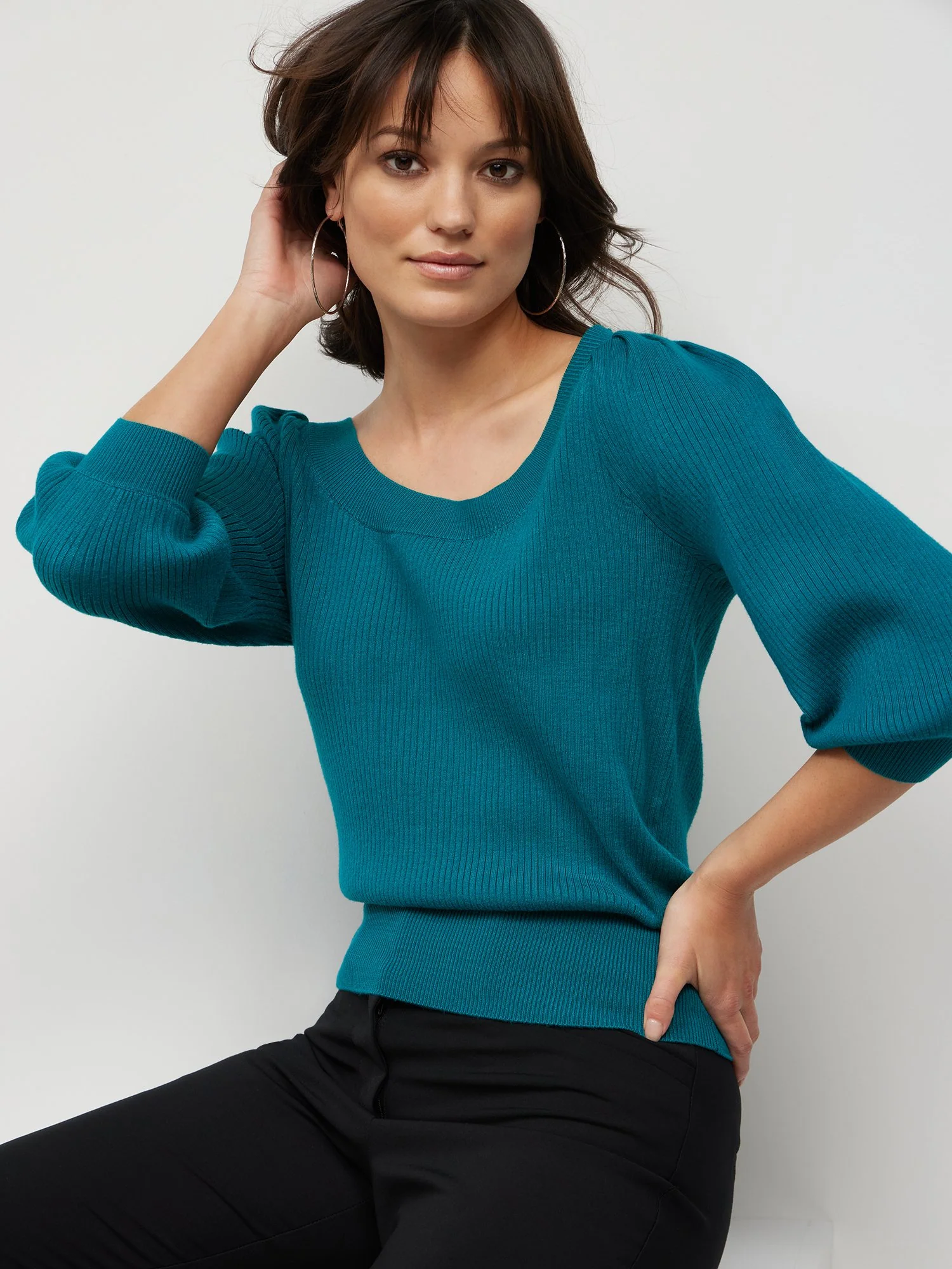 Ribbed Puff-Sleeve Sweater - Image 4