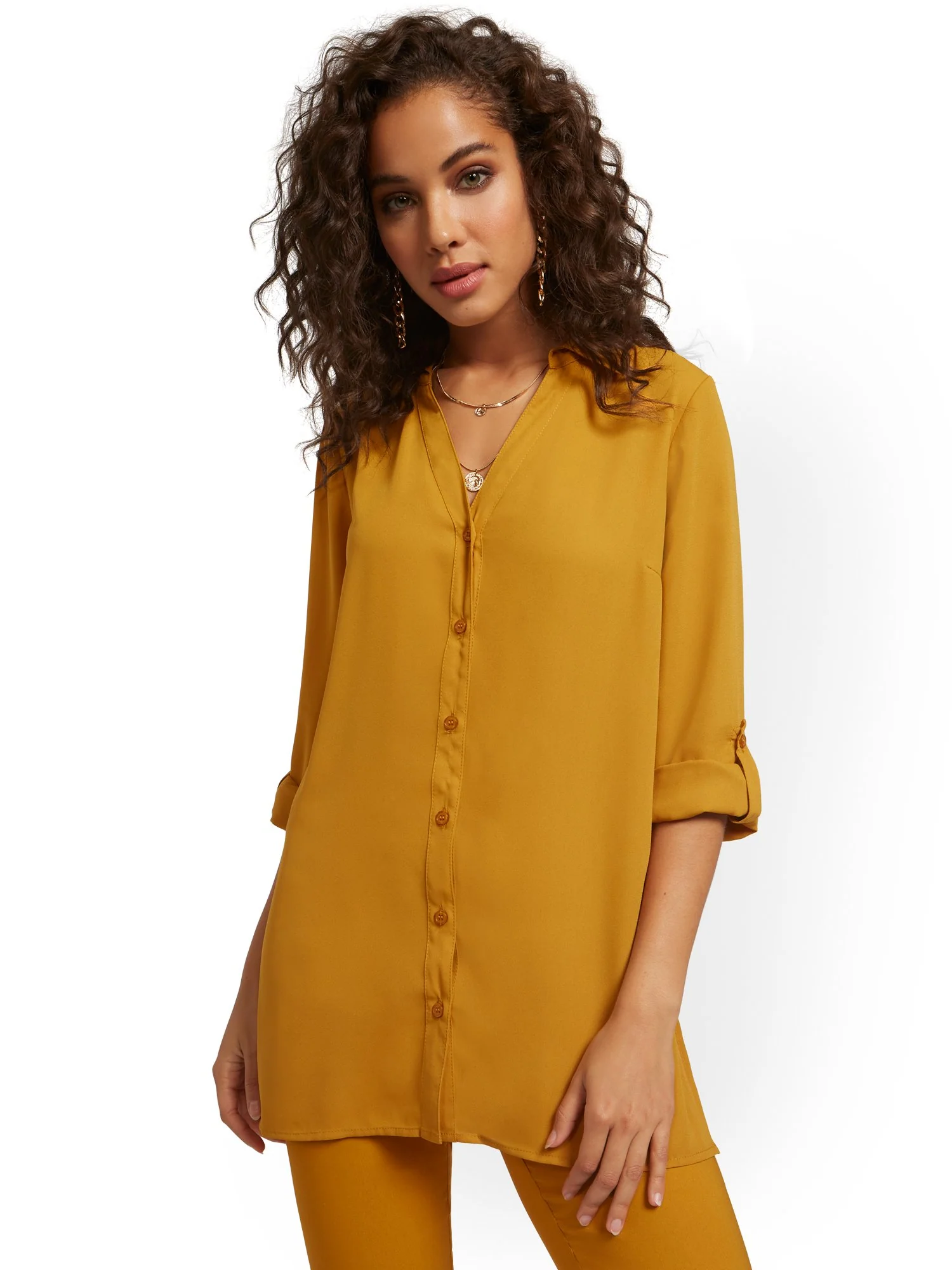 Roll Tab Button-Down Tunic Blouse - Image 11