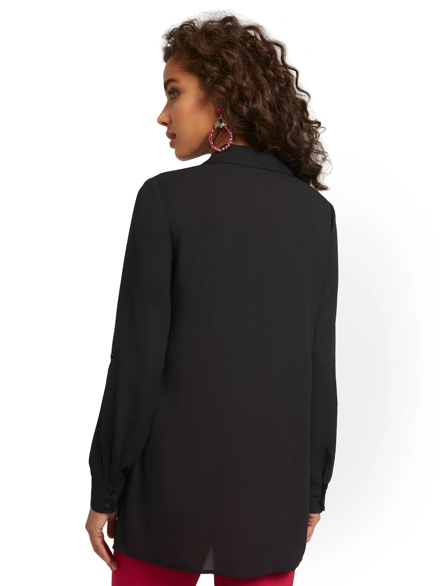 Roll Tab Button-Down Tunic Blouse - Image 3
