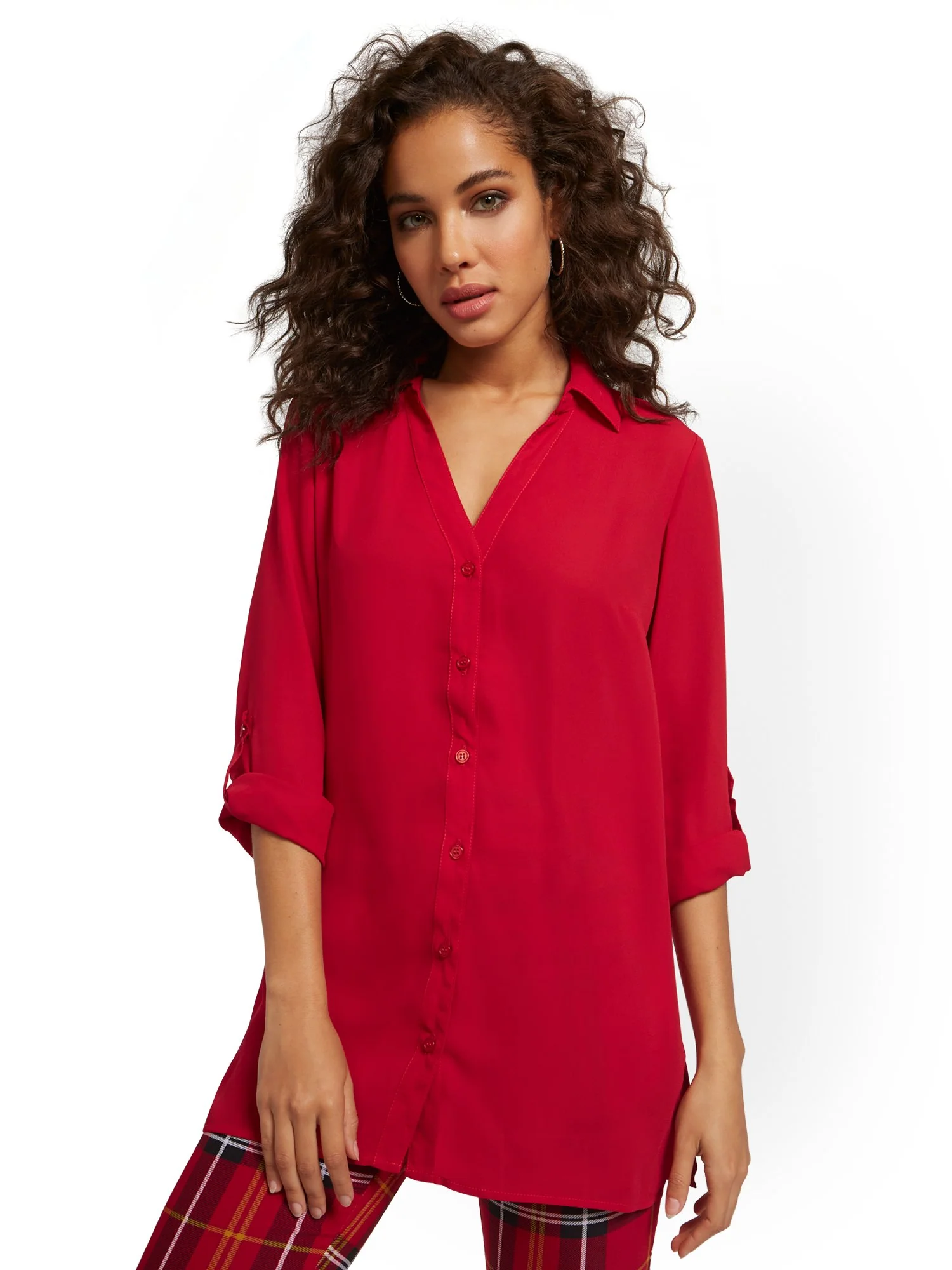 Roll Tab Button-Down Tunic Blouse - Image 5