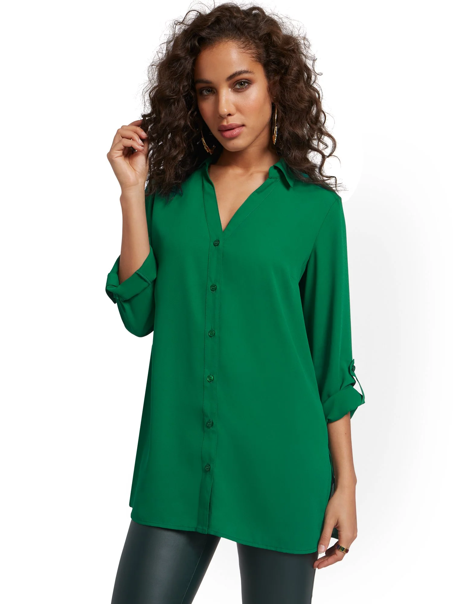 Roll Tab Button-Down Tunic Blouse - Image 8