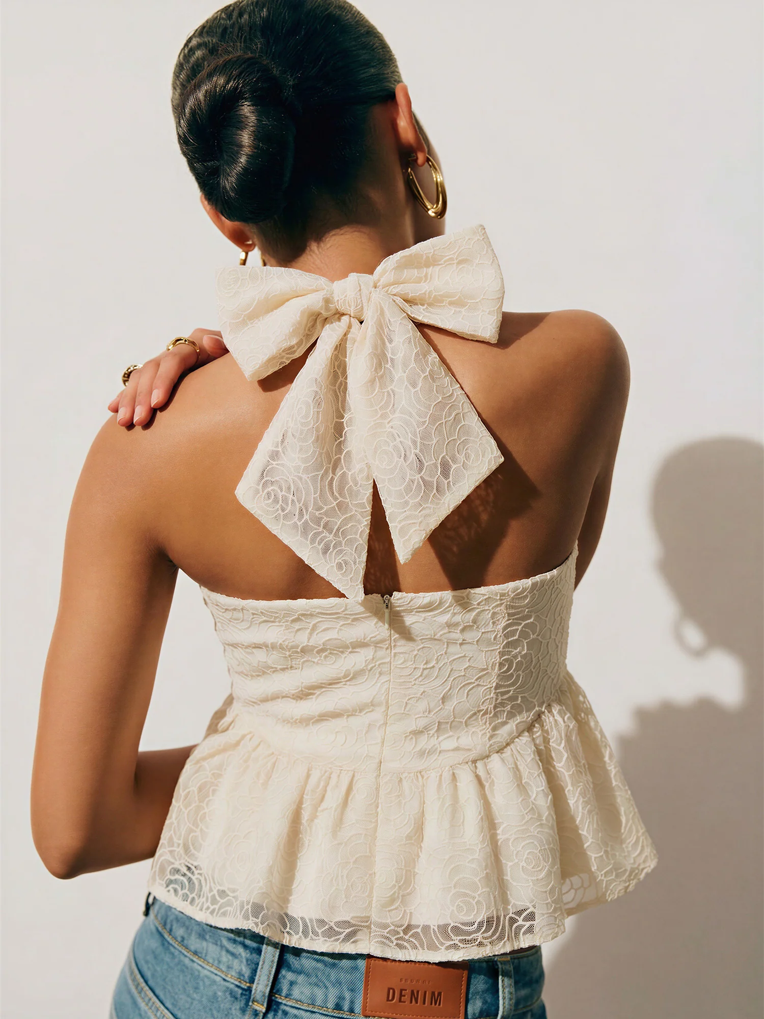 Rose Embroidered Halter Neck Flowy Top - Image 3